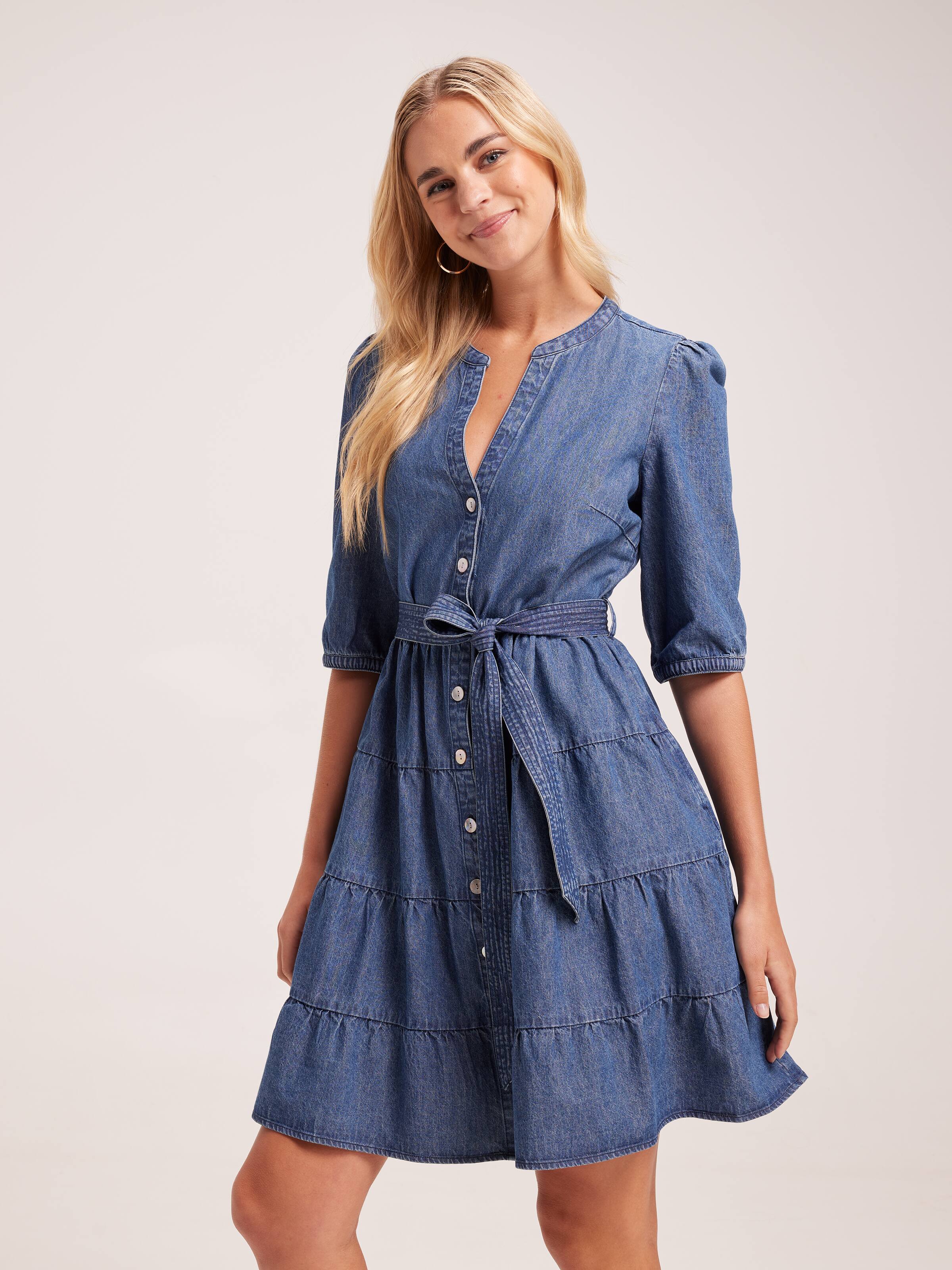 Syden Mini Dress - Overall Denim Dress in Sunday Blue
