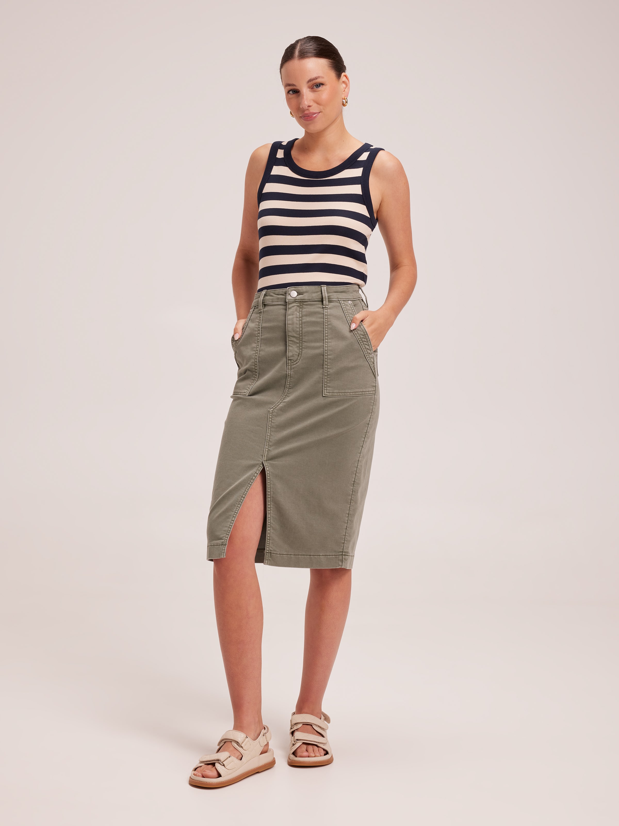 Buy Khaki Denim Midi Skirt from Next Lithuania
