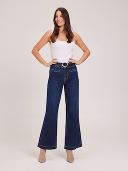 Super High Rise Belted Slim Wide Jean