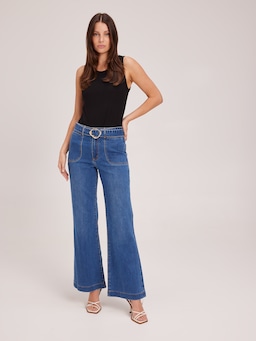 Super High Rise Belted Slim Wide Jean