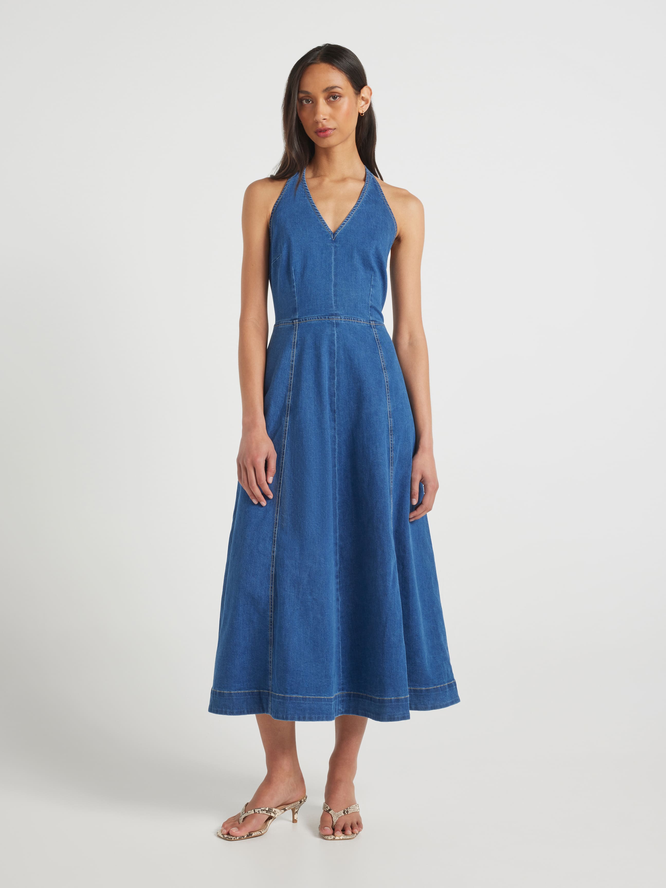Rue Halter Denim Midi Dress