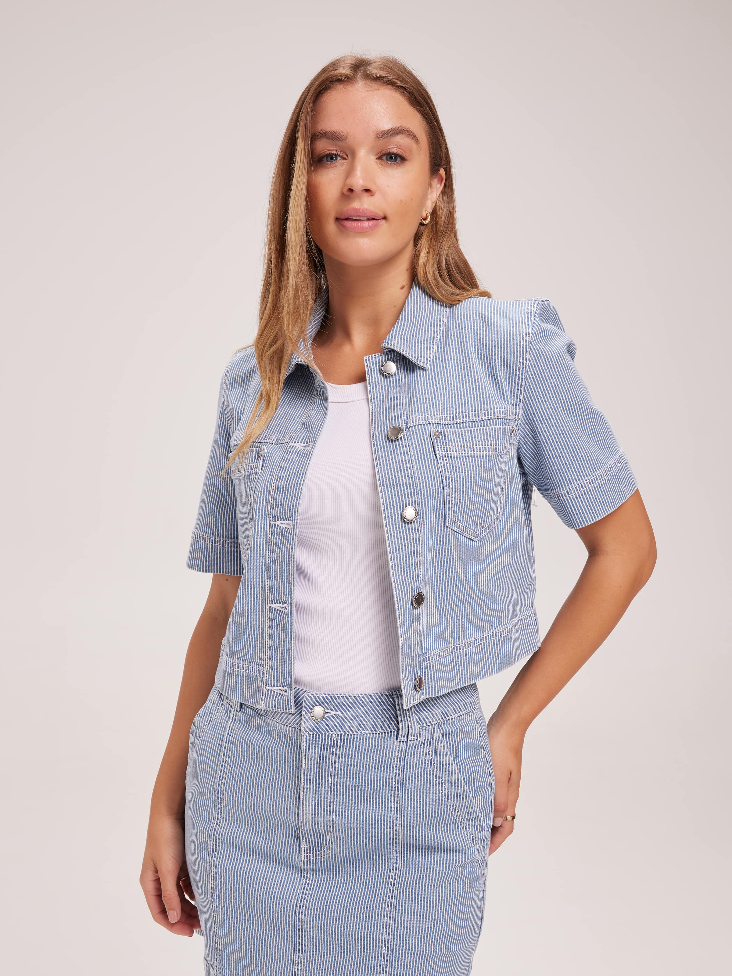 Short Sleeve Stripe Denim Jacket