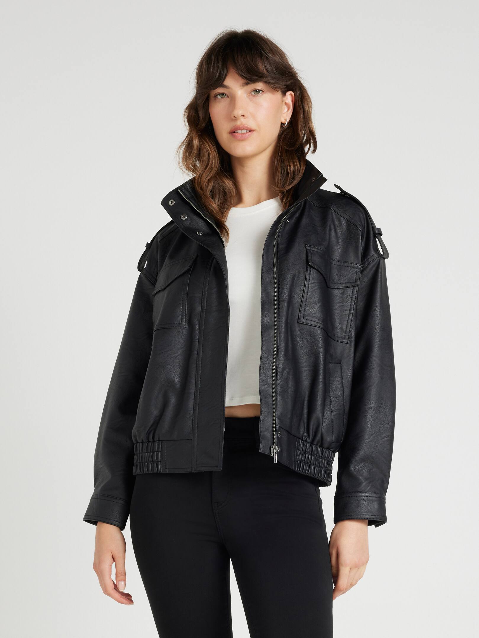 Violet Pu Funnel Neck Jacket