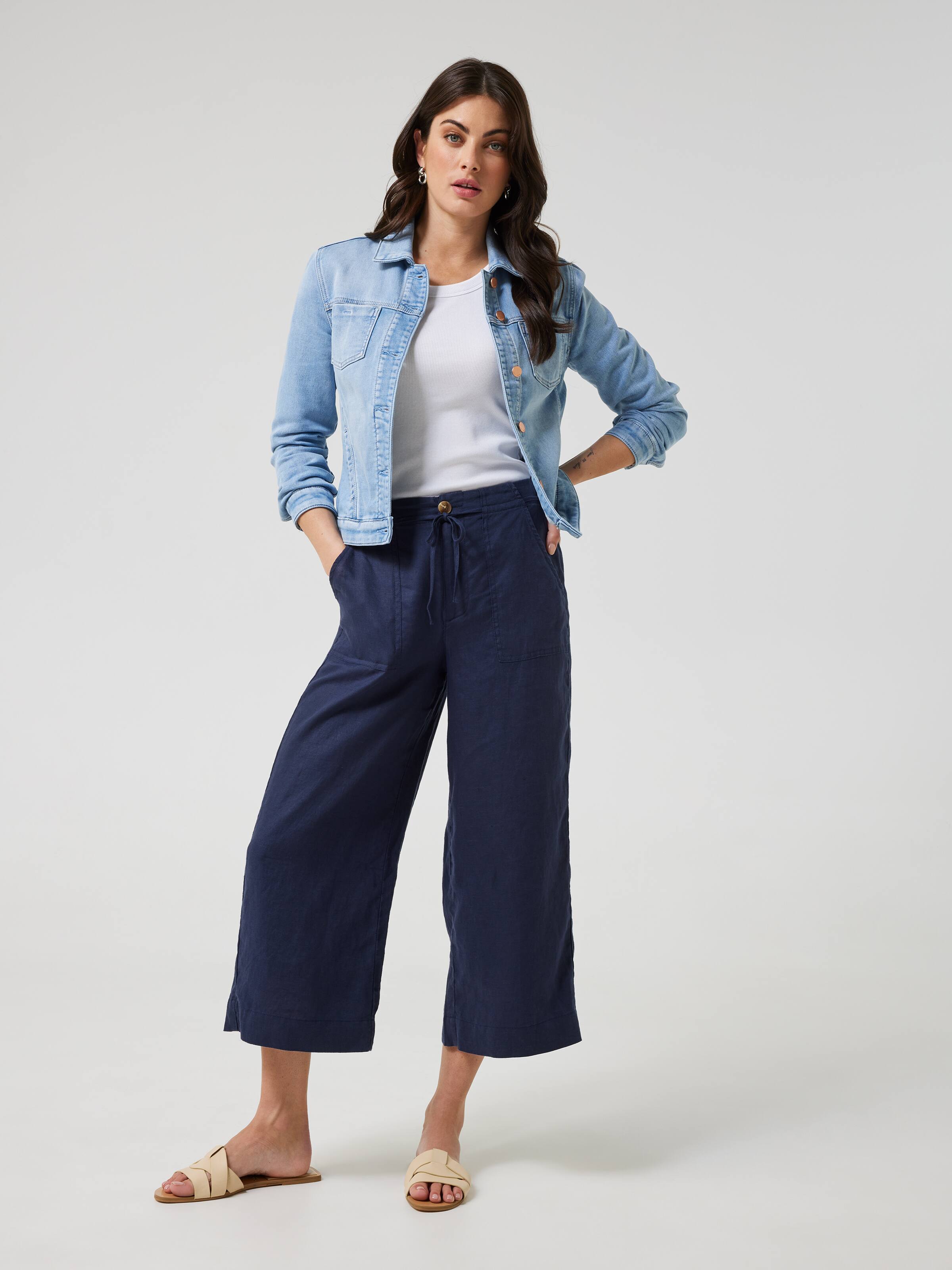 Ella Linen Wide Crop Pant