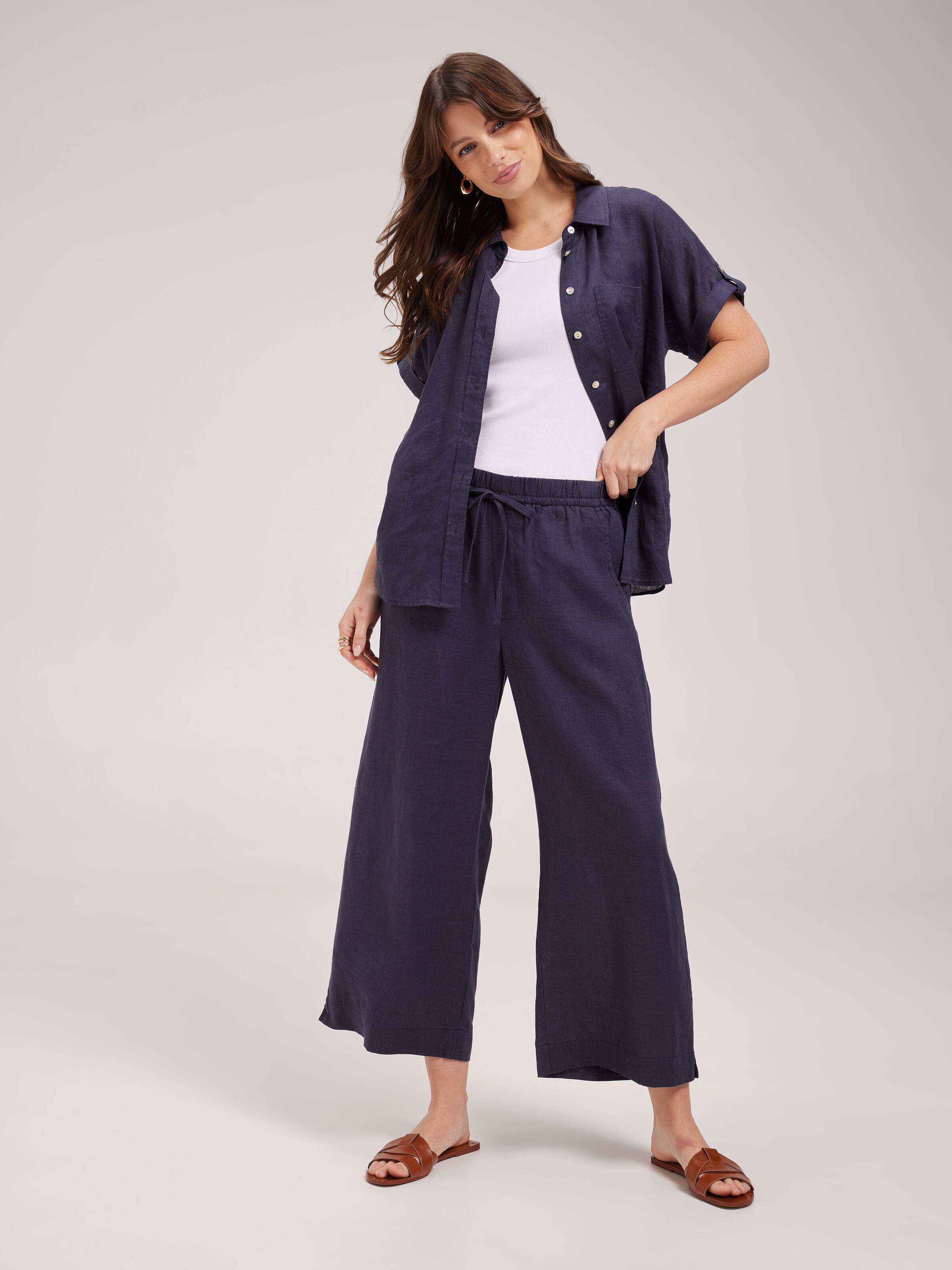 Demi Linen Wide Ankle Pant