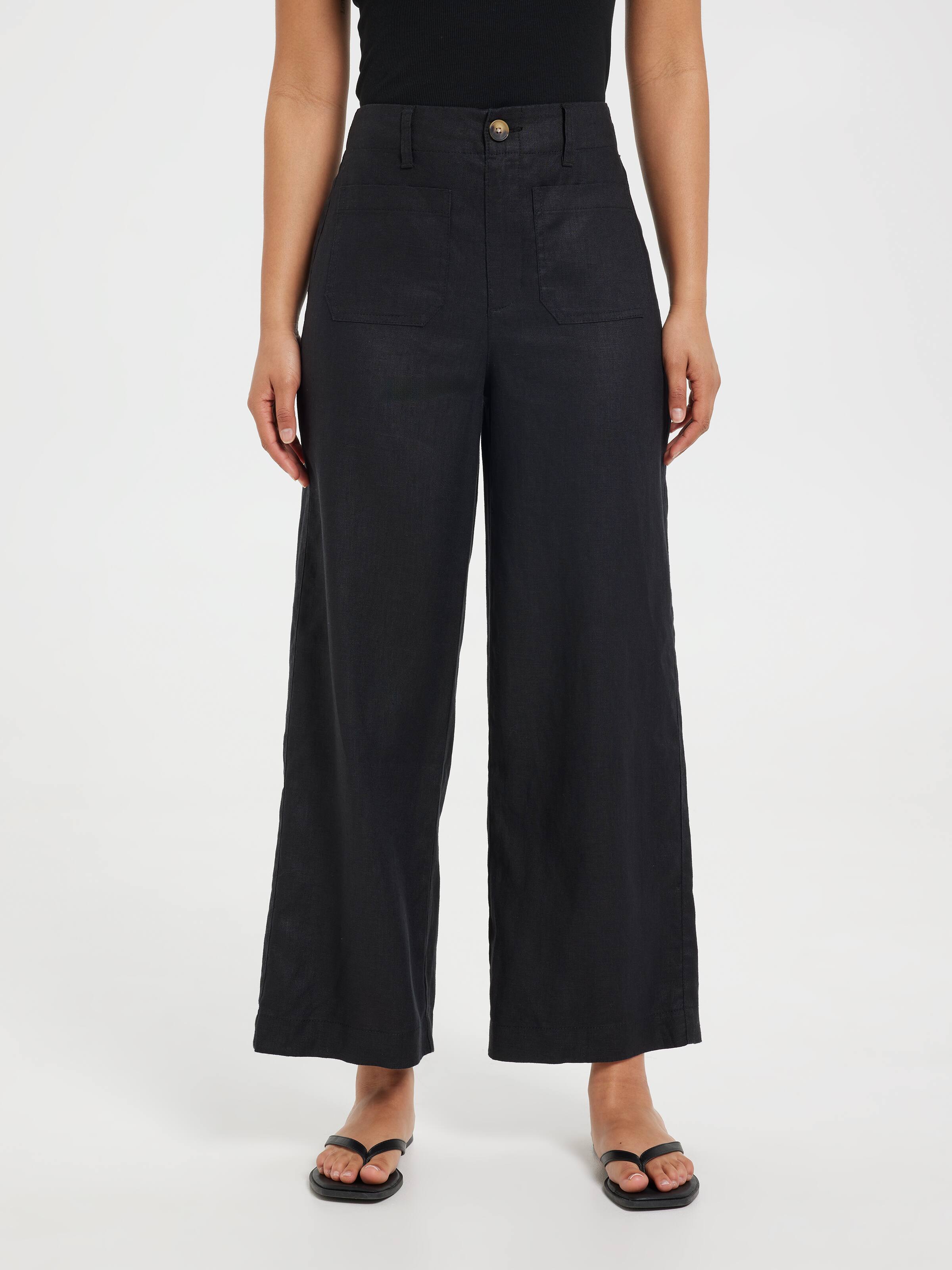 Linen Patch Pocket Wide Ankle Pant