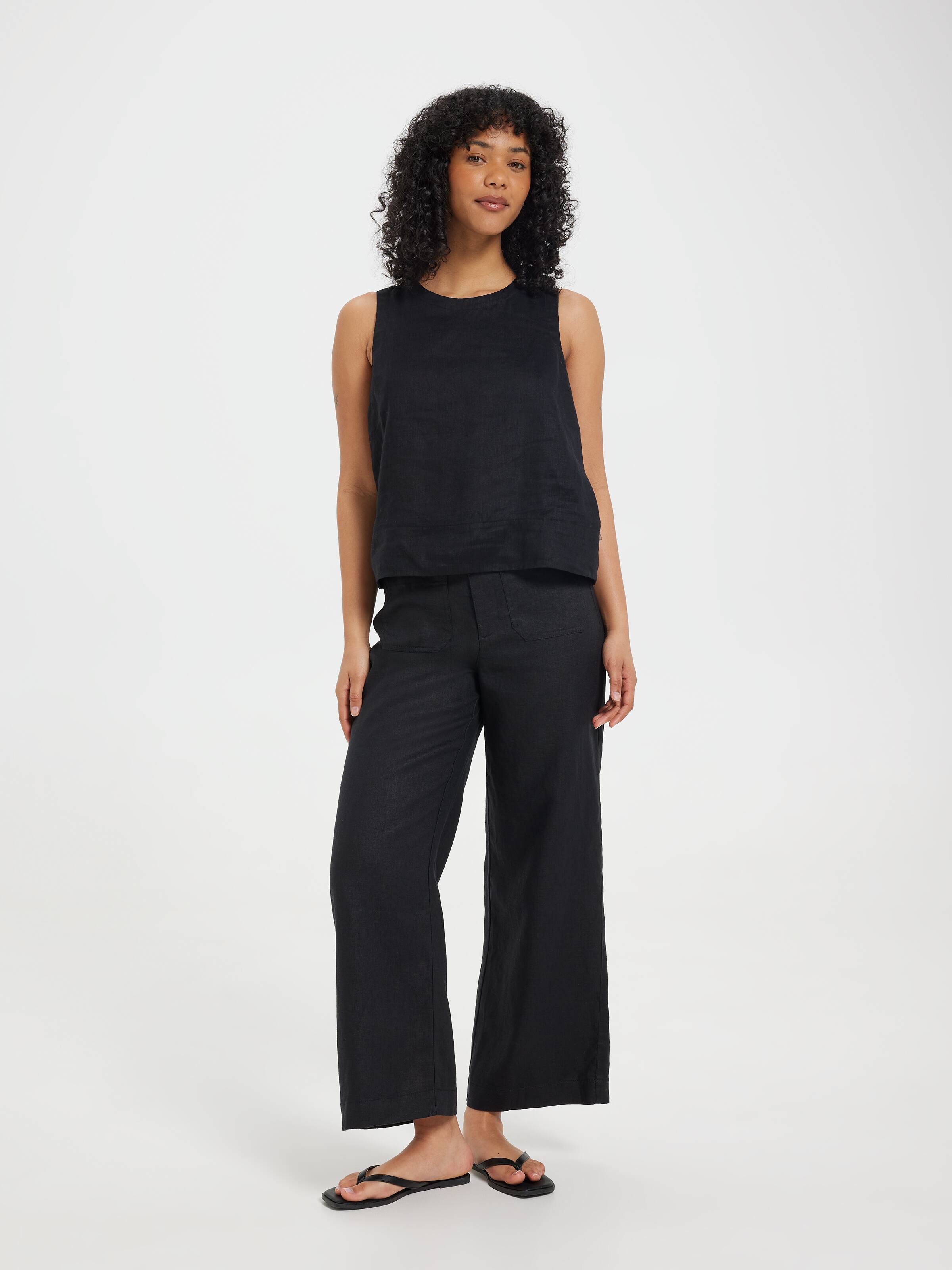 Linen Patch Pocket Wide Ankle Pant