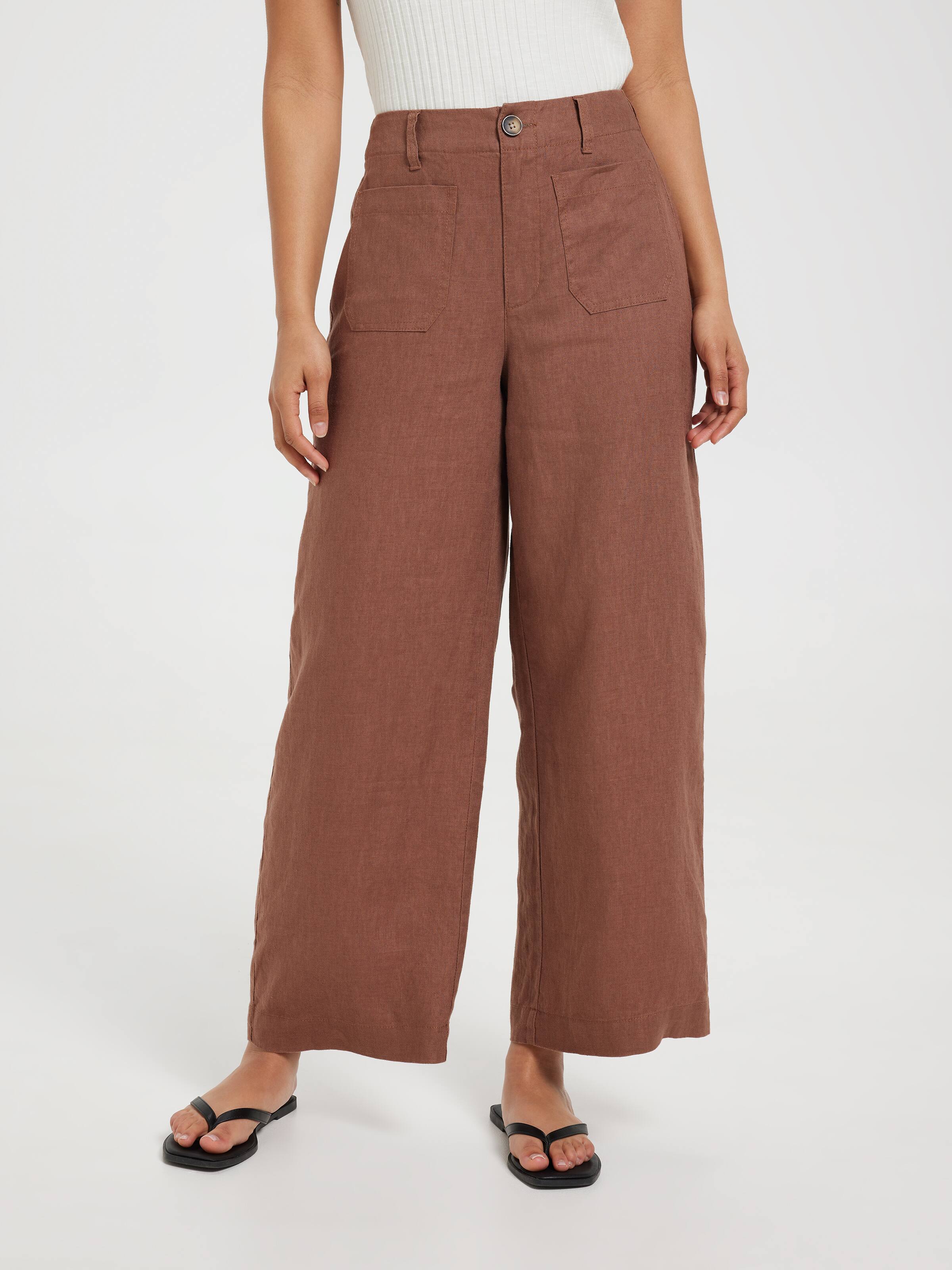 Linen Patch Pocket Wide Ankle Pant
