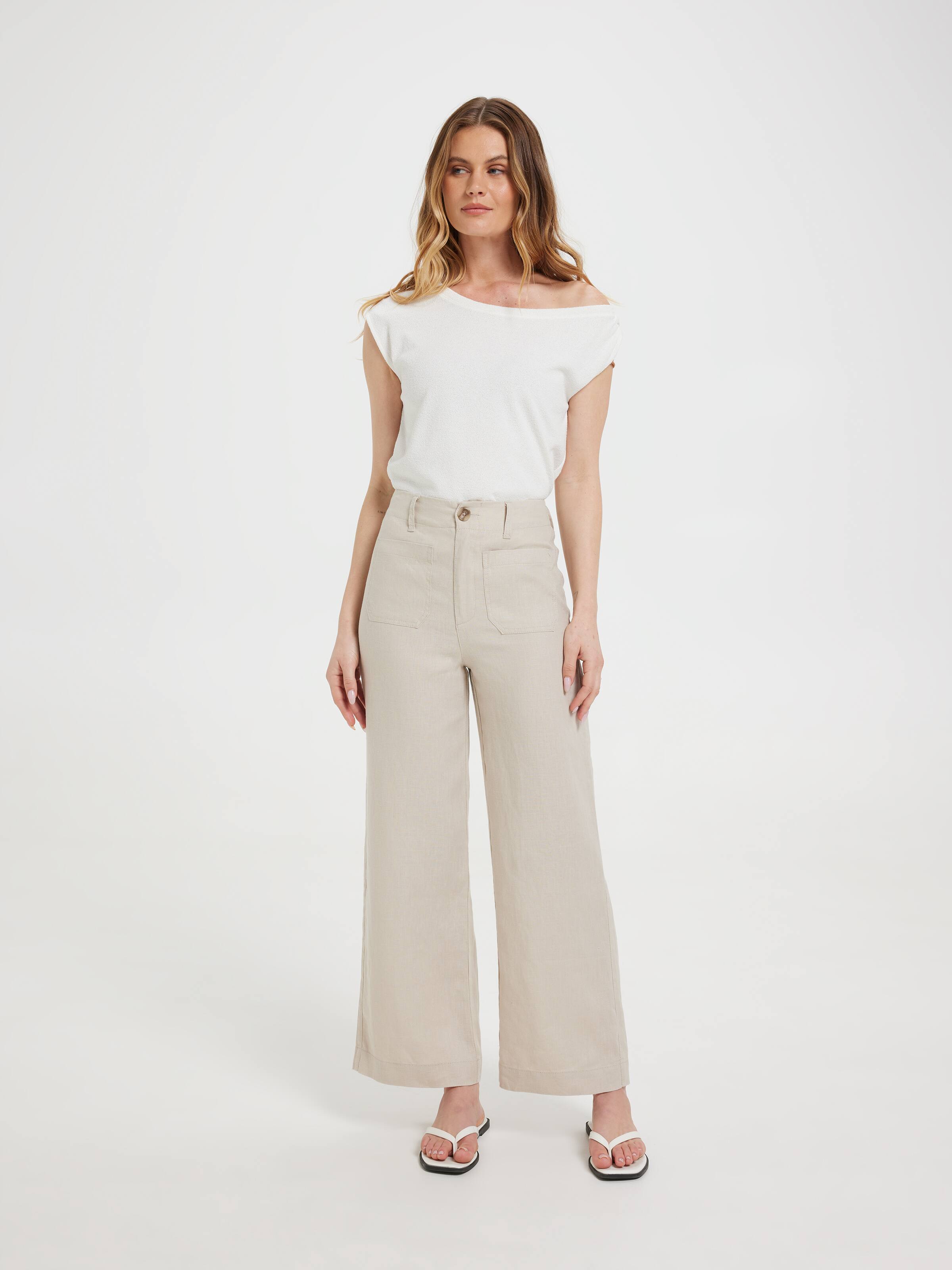 Linen Patch Pocket Wide Ankle Pant
