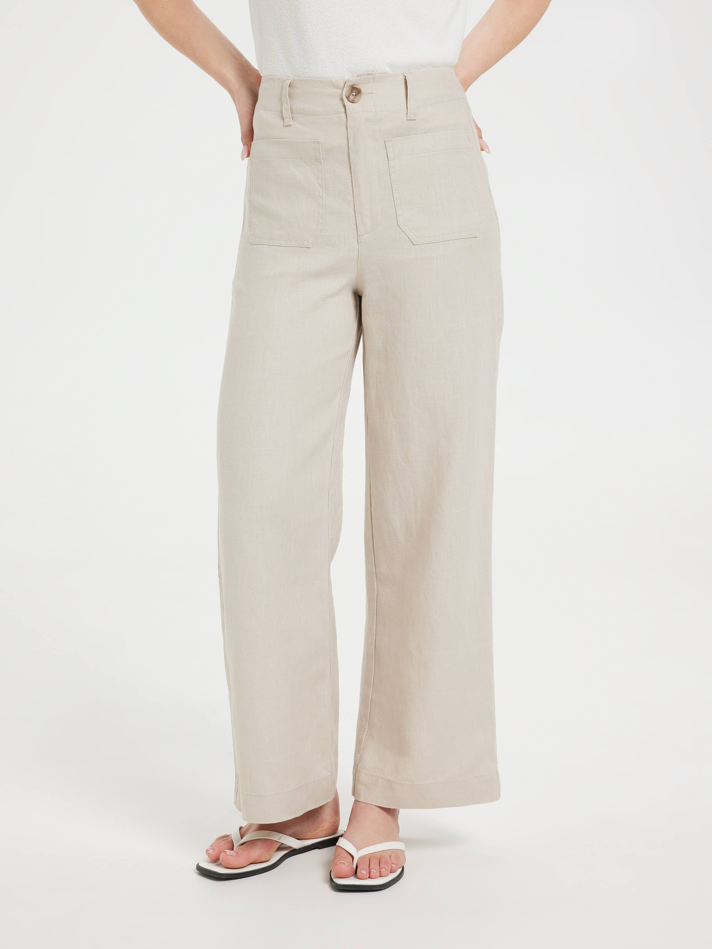 Linen Patch Pocket Wide Ankle Pant