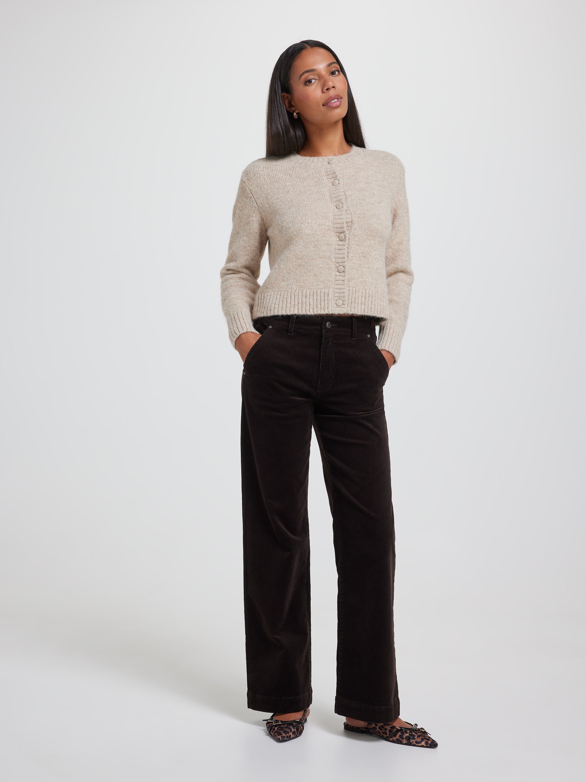 Cord High Rise Wide Leg Pocket Trouser