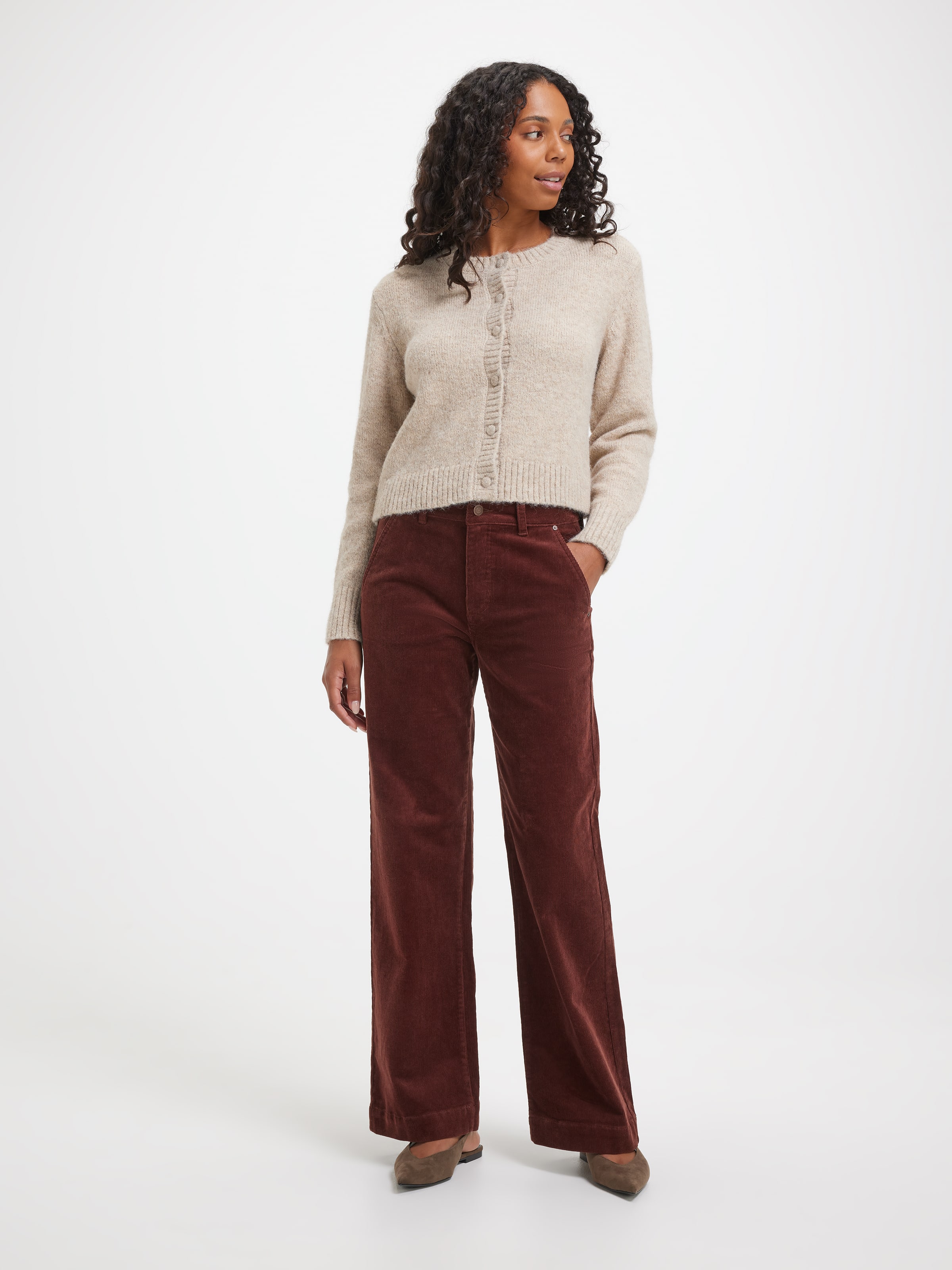 Cord High Rise Wide Leg Pocket Trouser