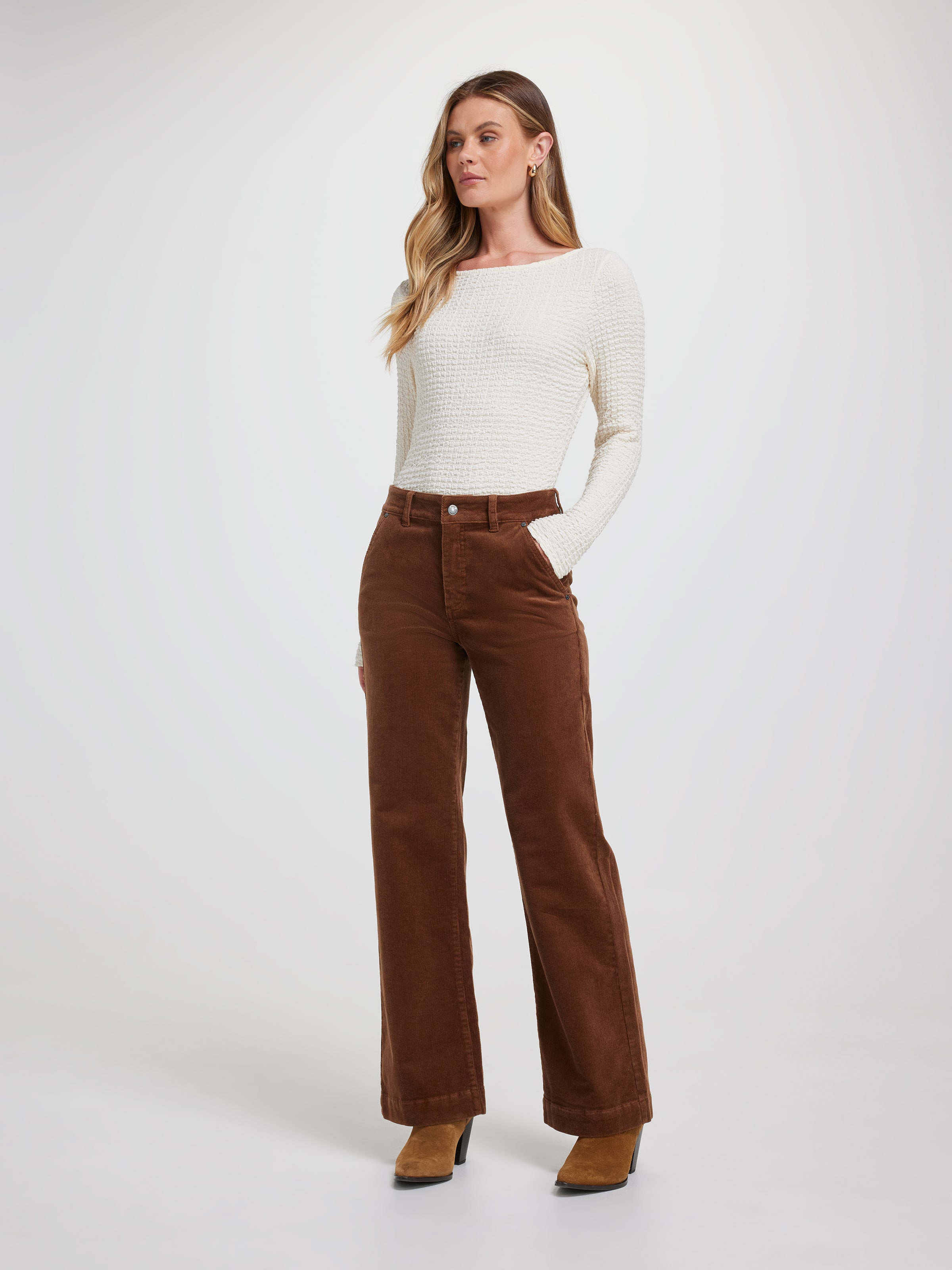 Cord High Rise Wide Leg Pocket Trouser