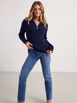 Maria Cable Zip Neck Pullover