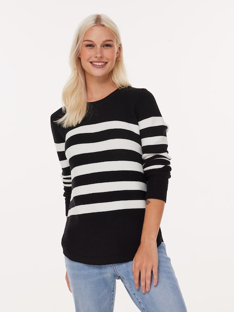 Evie Chevron Pullover Black White Stripe - Just Jeans Online