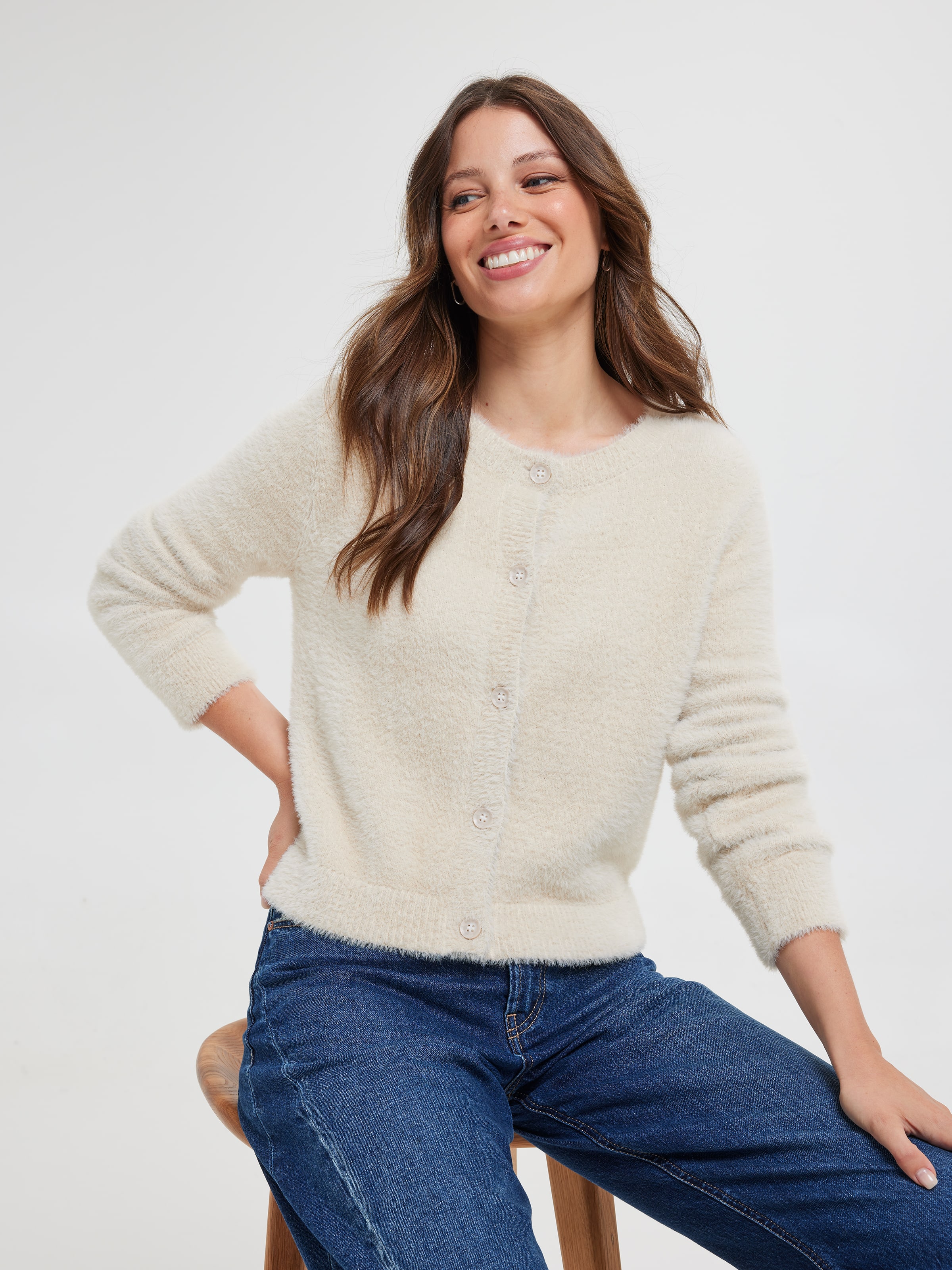 Leah Eyelash Crew Neck Cardi