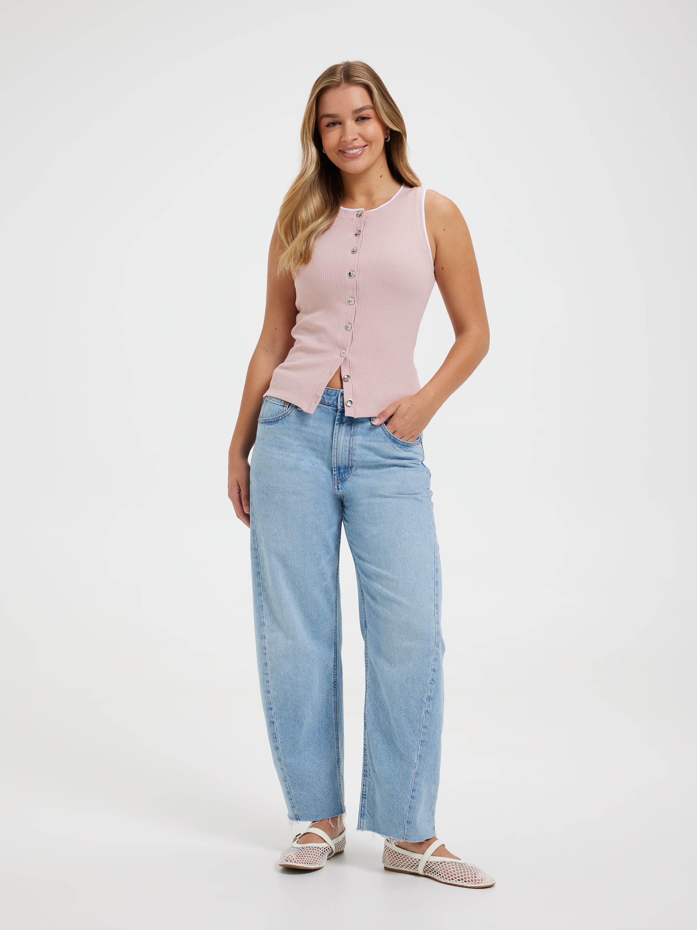 Nora Button Through Rib Tank
