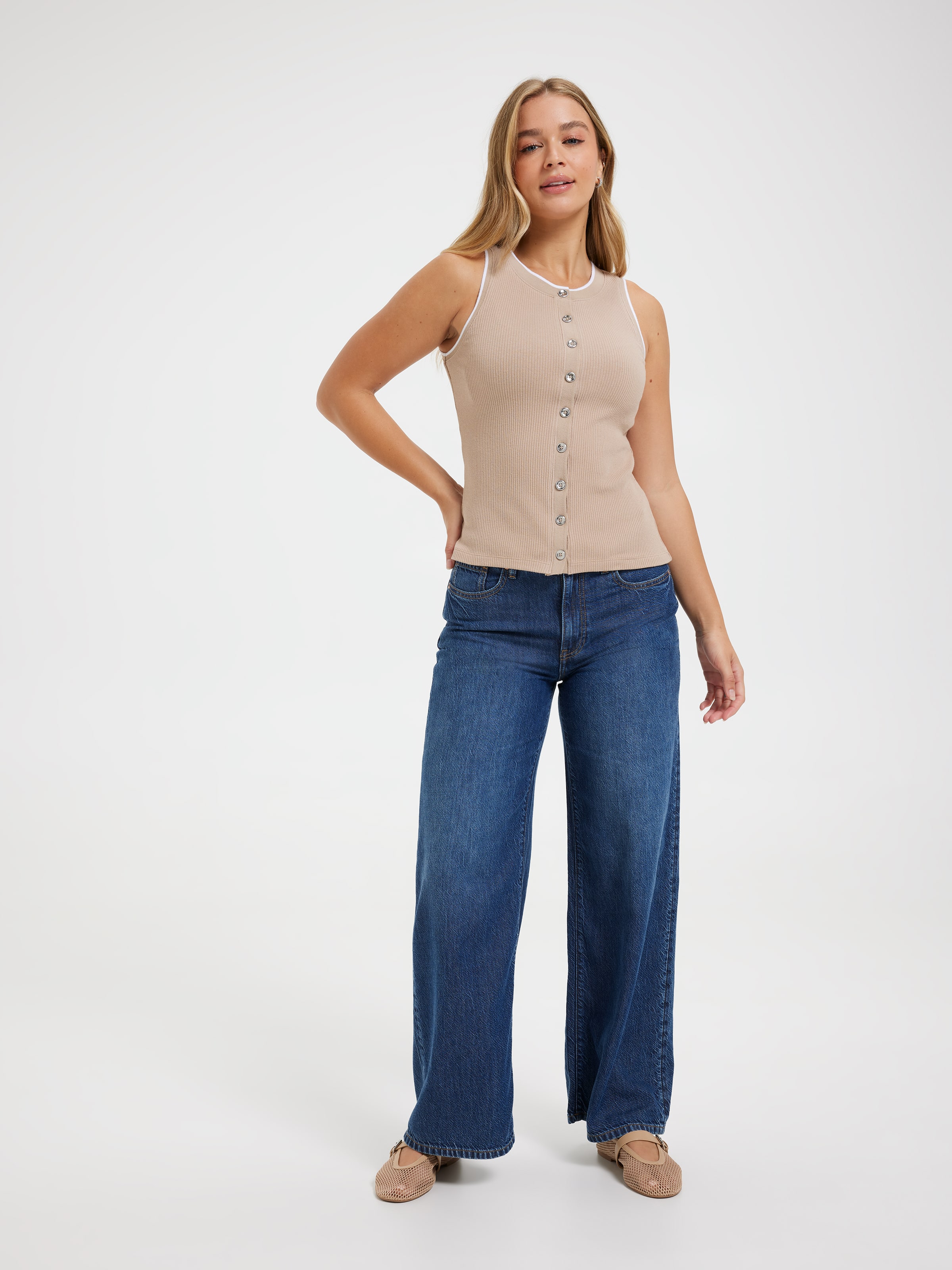 Nora Button Through Rib Tank