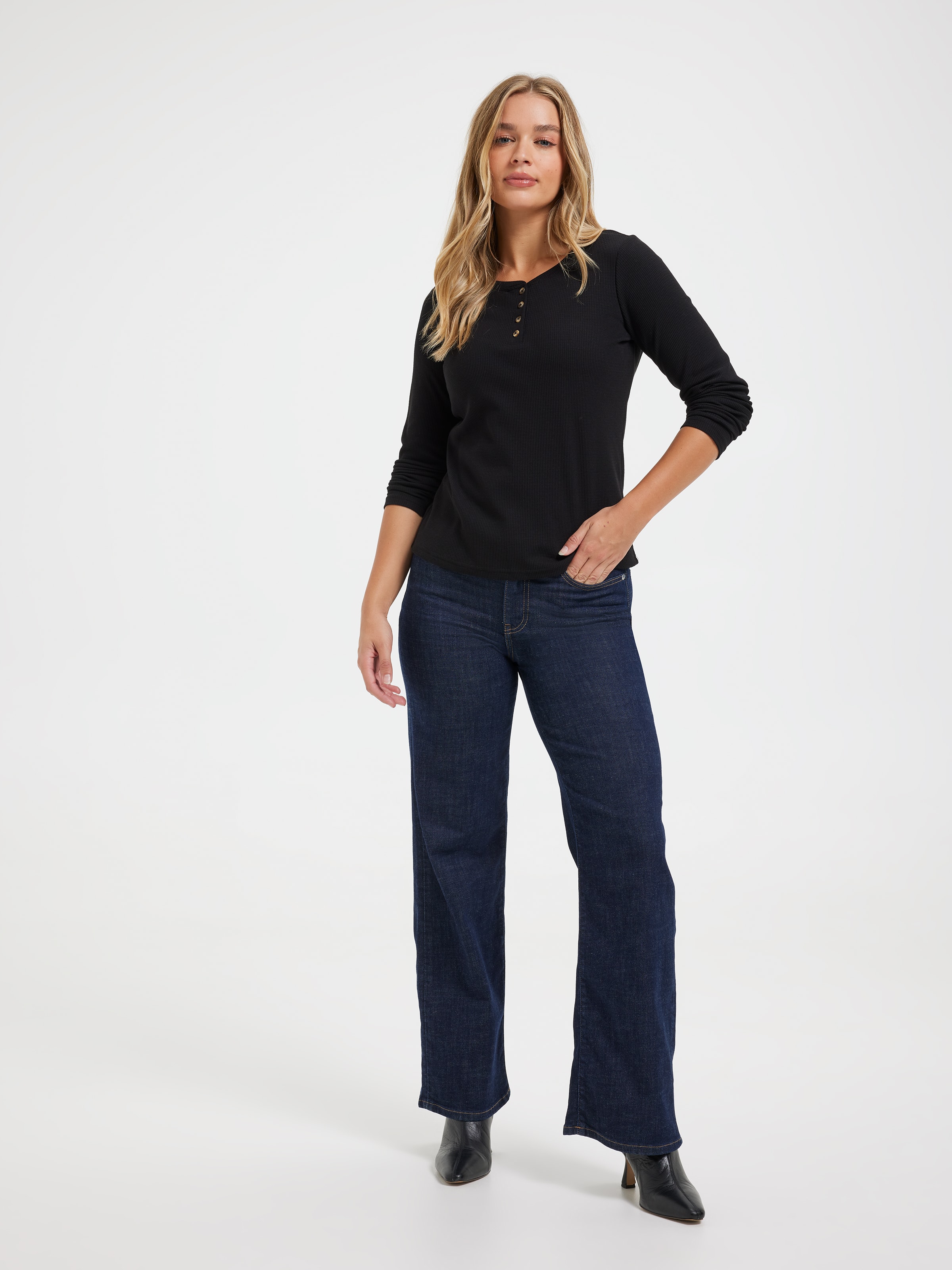 Evie Long Sleeve Henley Waffle Top