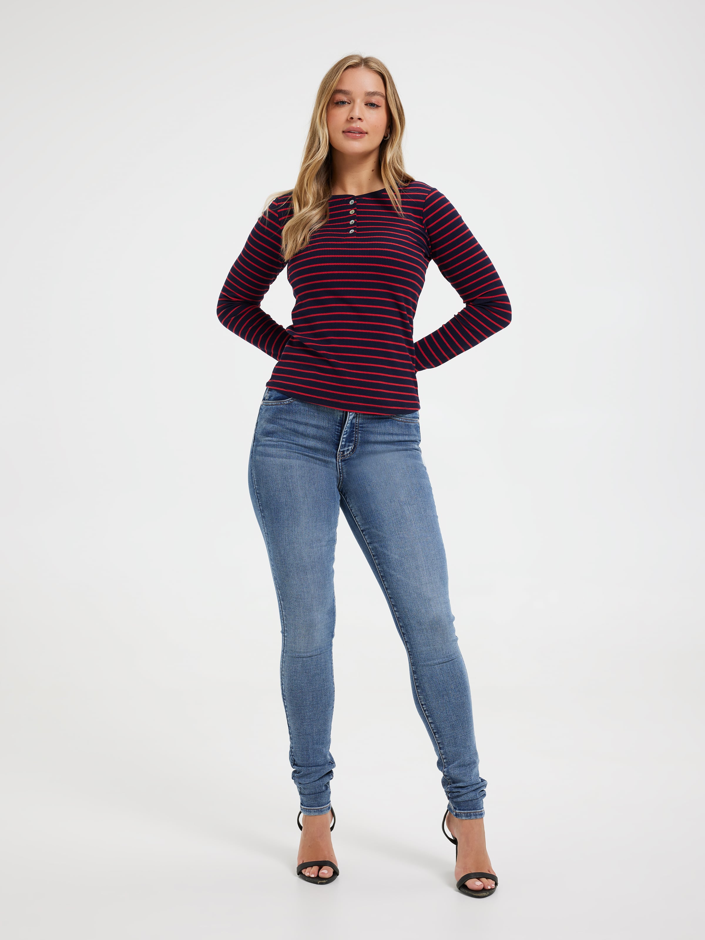 Evie Long Sleeve Henley Waffle Top