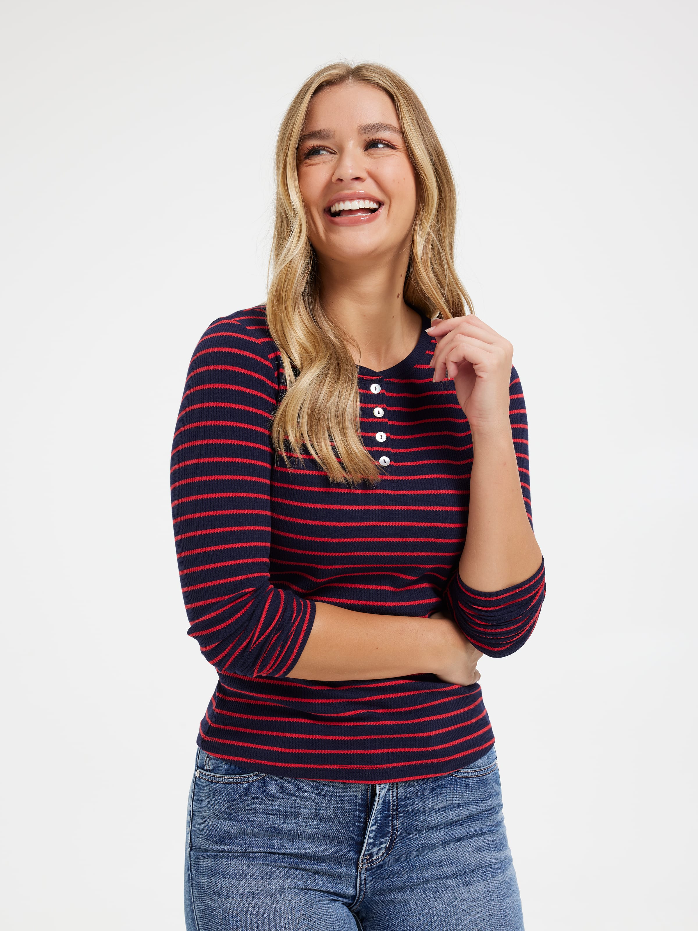 Evie Long Sleeve Henley Waffle Top
