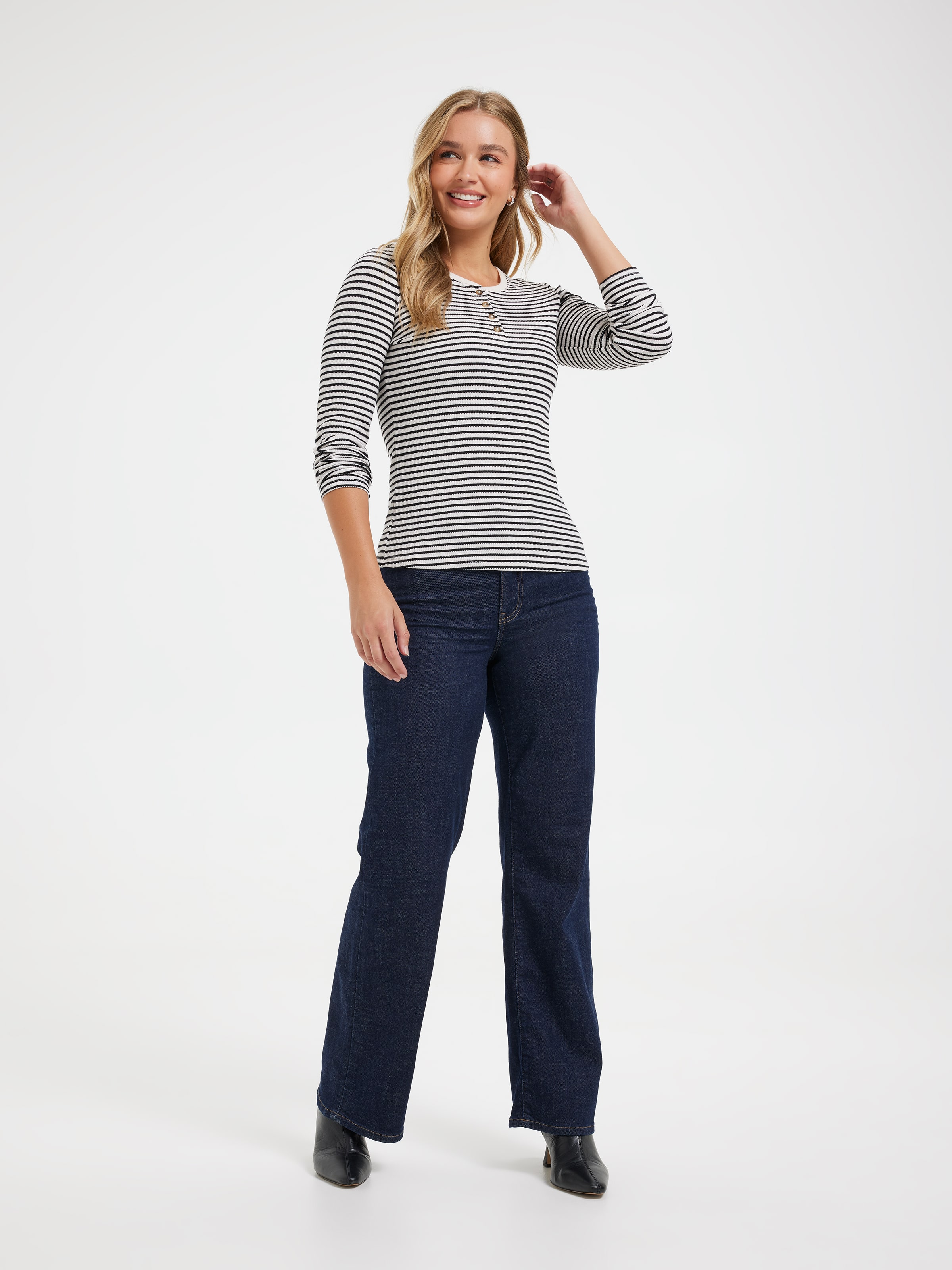 Evie Long Sleeve Henley Waffle Top