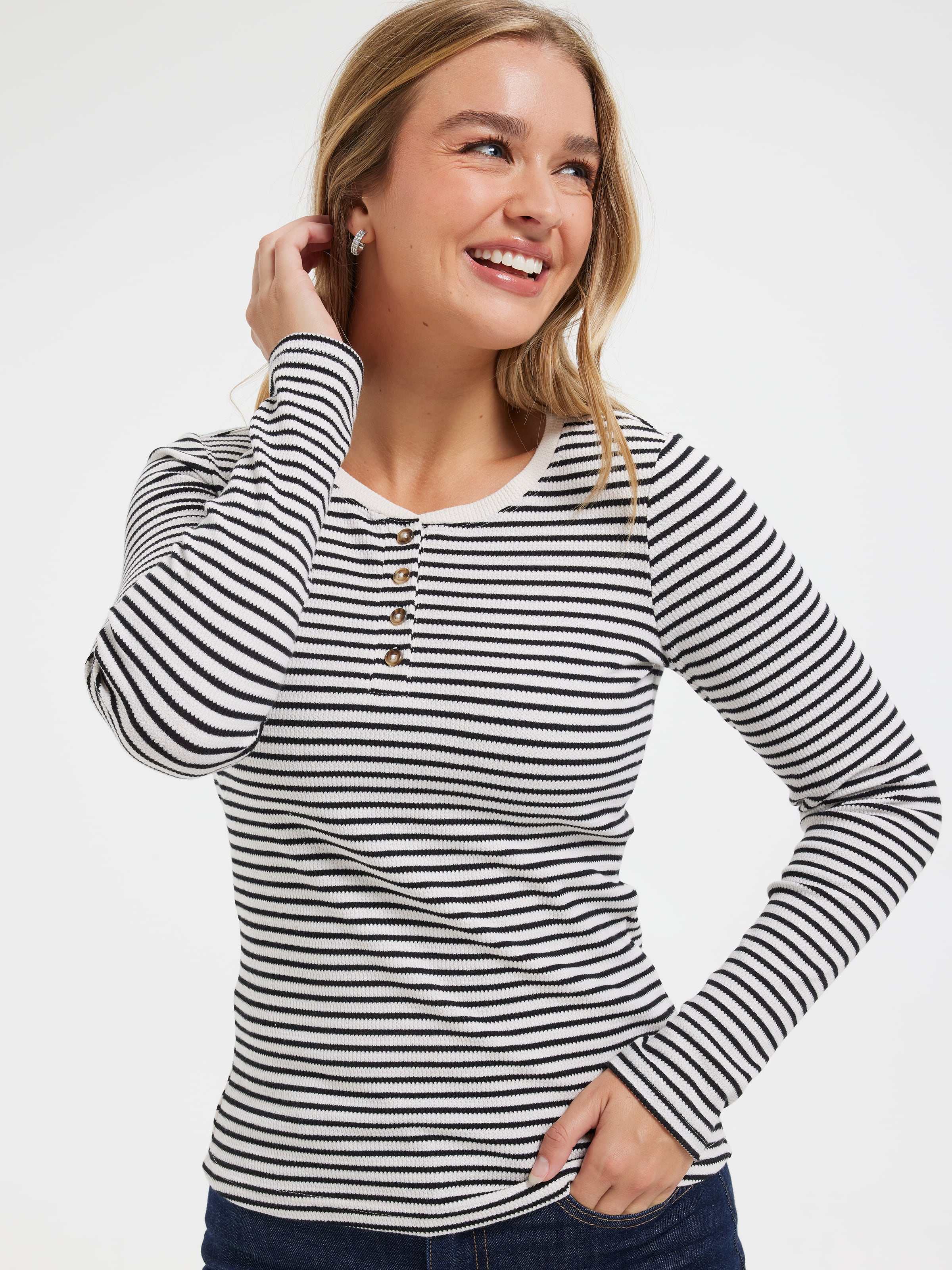 Evie Long Sleeve Henley Waffle Top