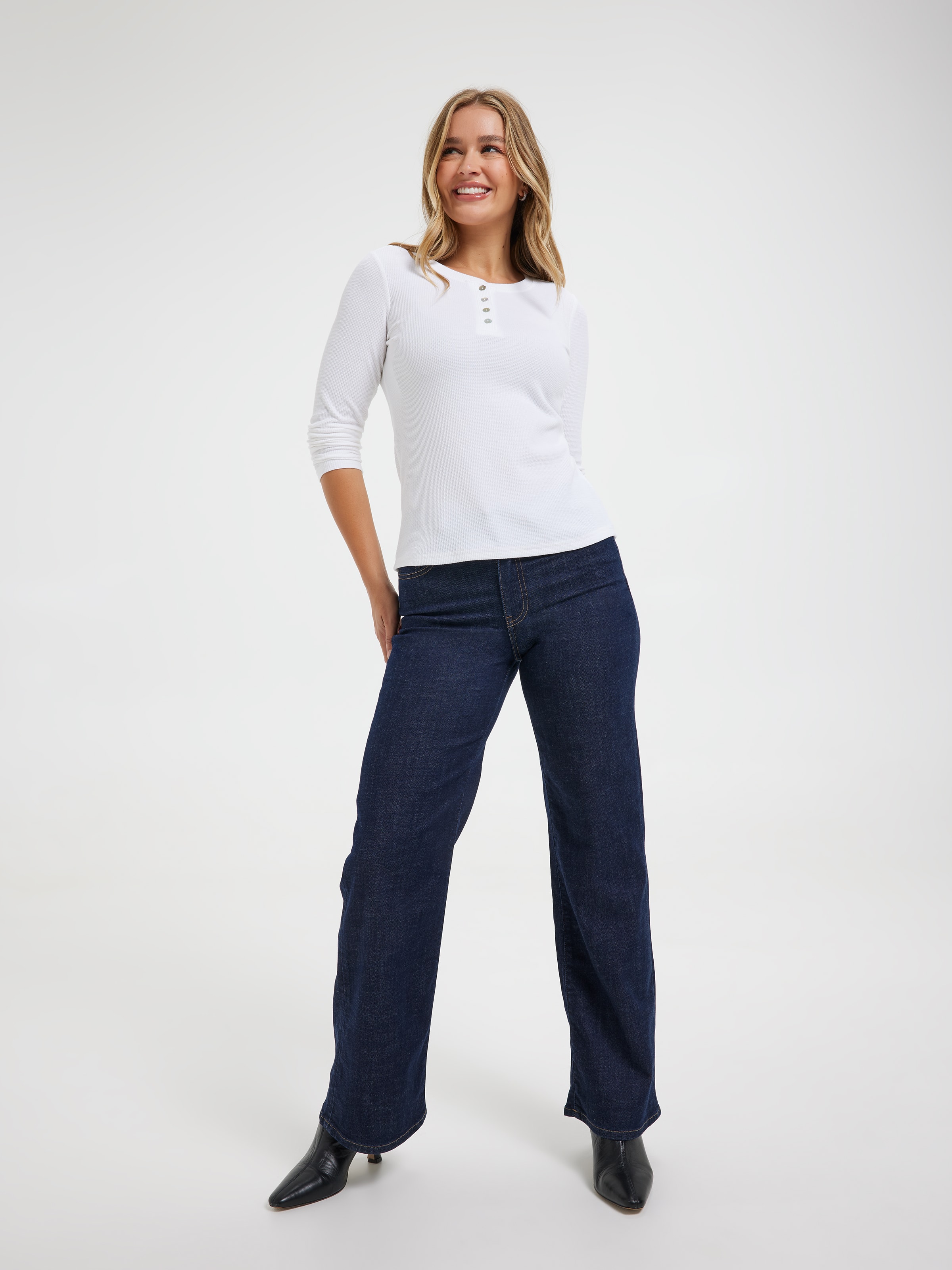 Evie Long Sleeve Henley Waffle Top