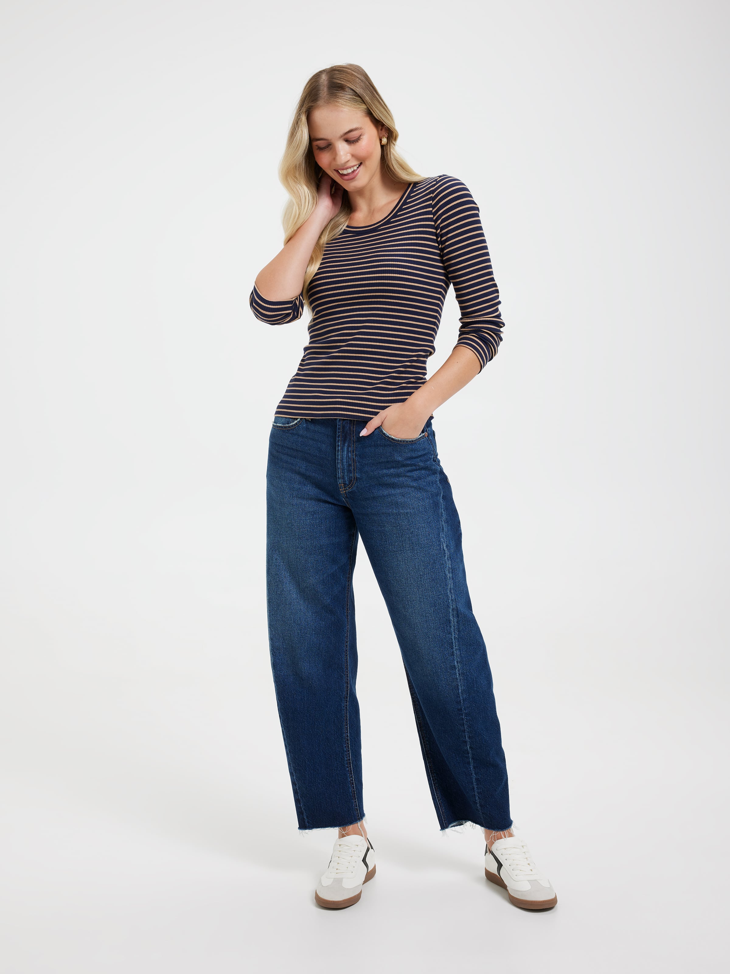 Rib Long Sleeve Crew Neck Top