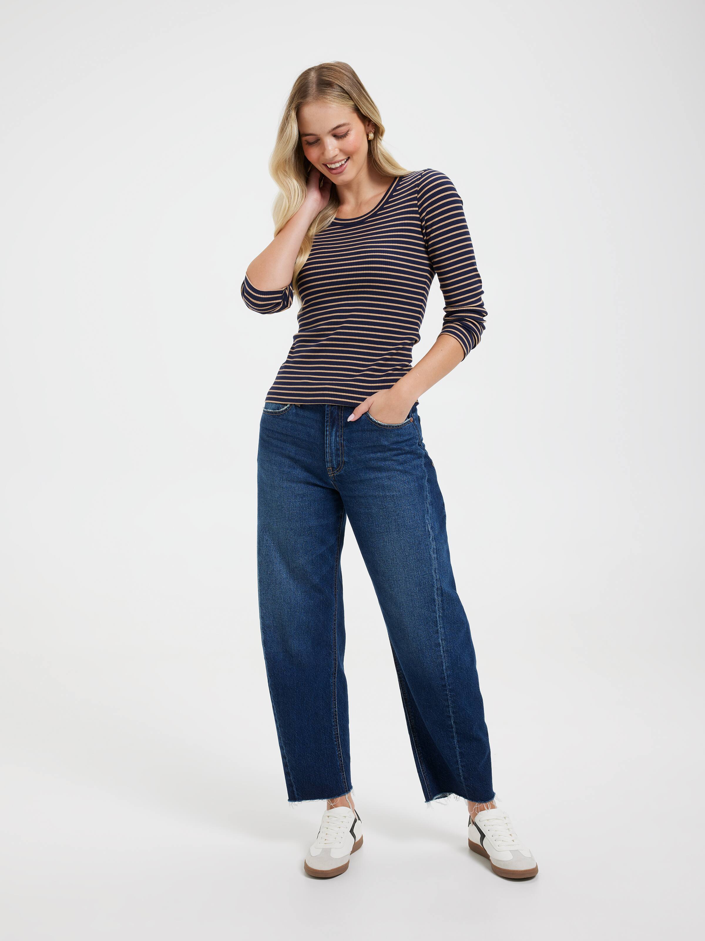 Rib Long Sleeve Crew Neck Top