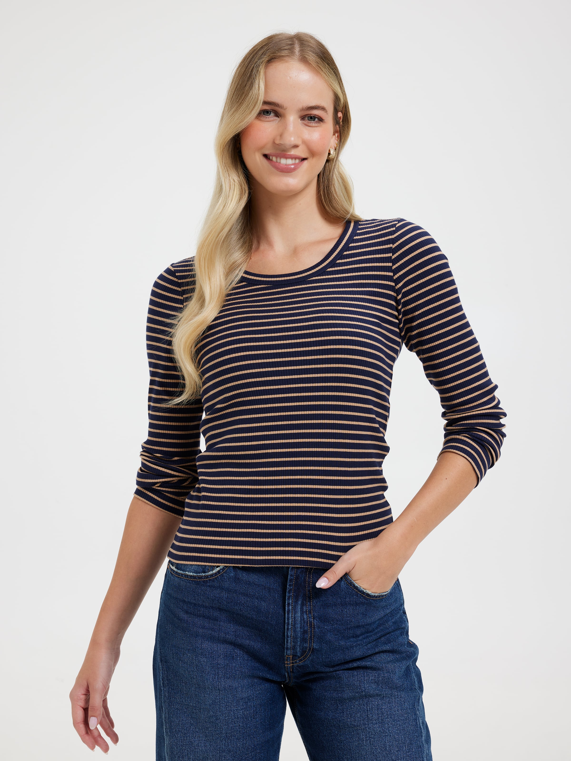 Rib Long Sleeve Crew Neck Top