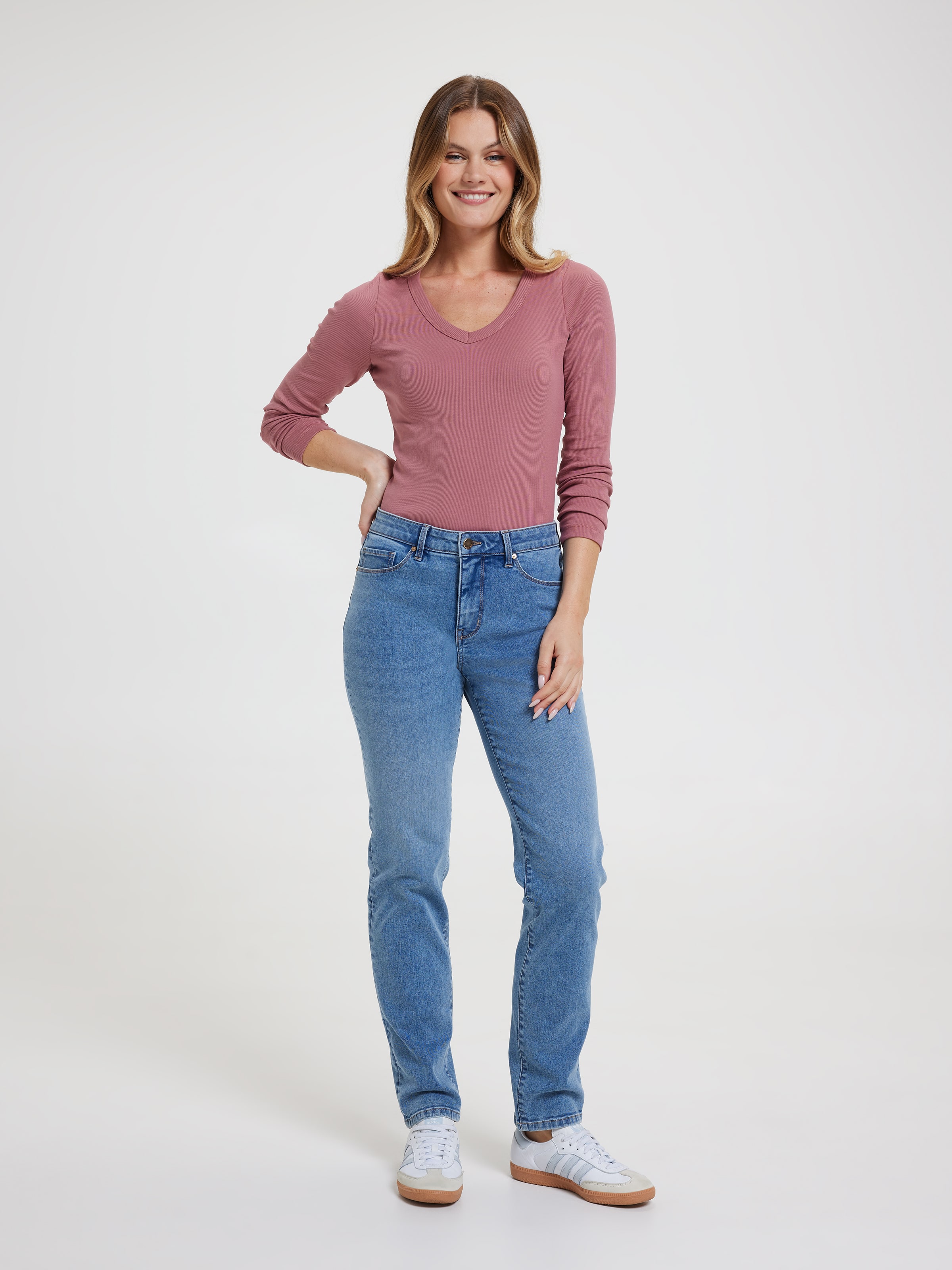Rib Long Sleeve V-Neck Rib Top
