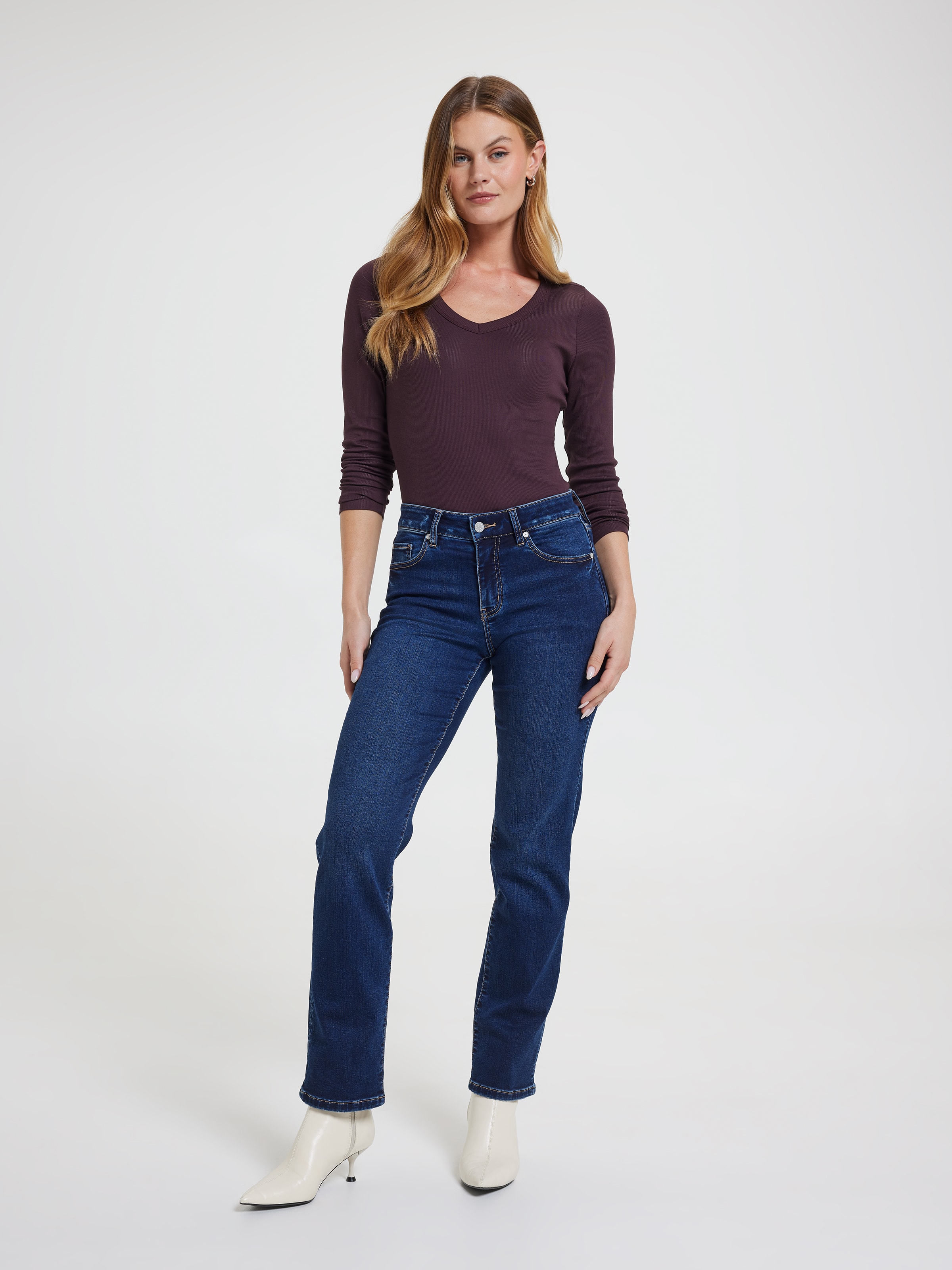 Rib Long Sleeve V-Neck Rib Top