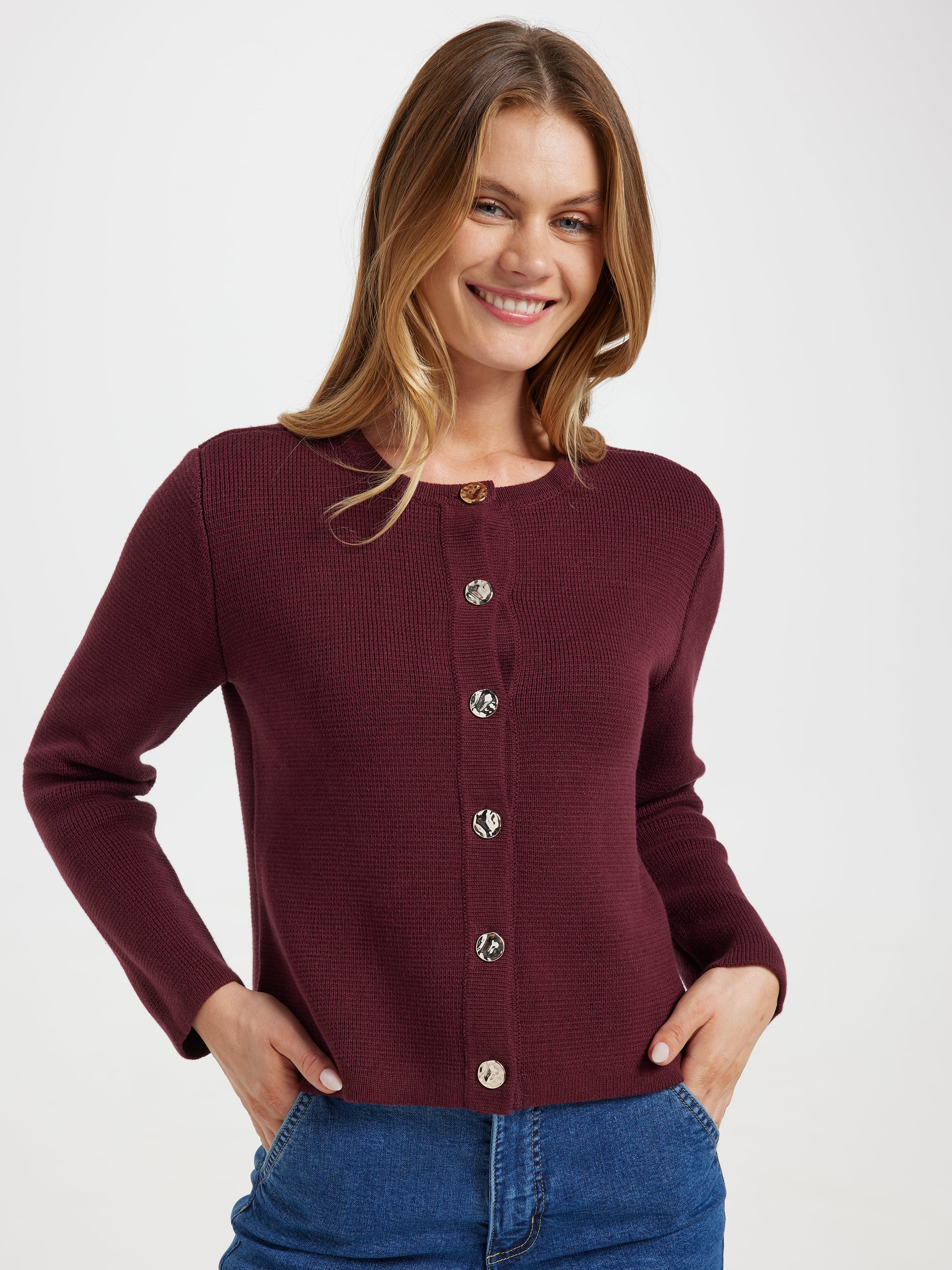 Liana Textured Crew Neck Cardi