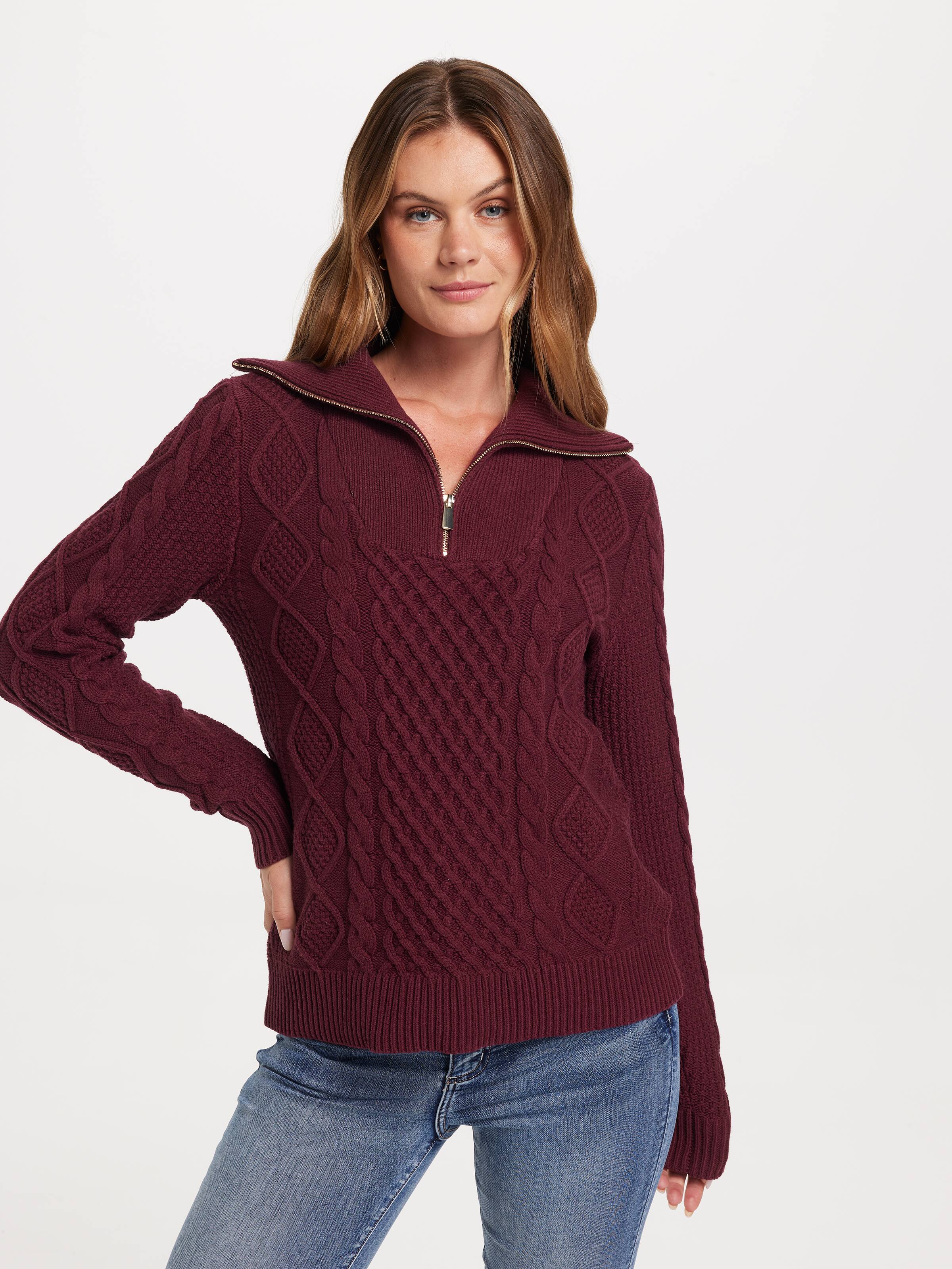 Harper Zip Neck Cable Pullover