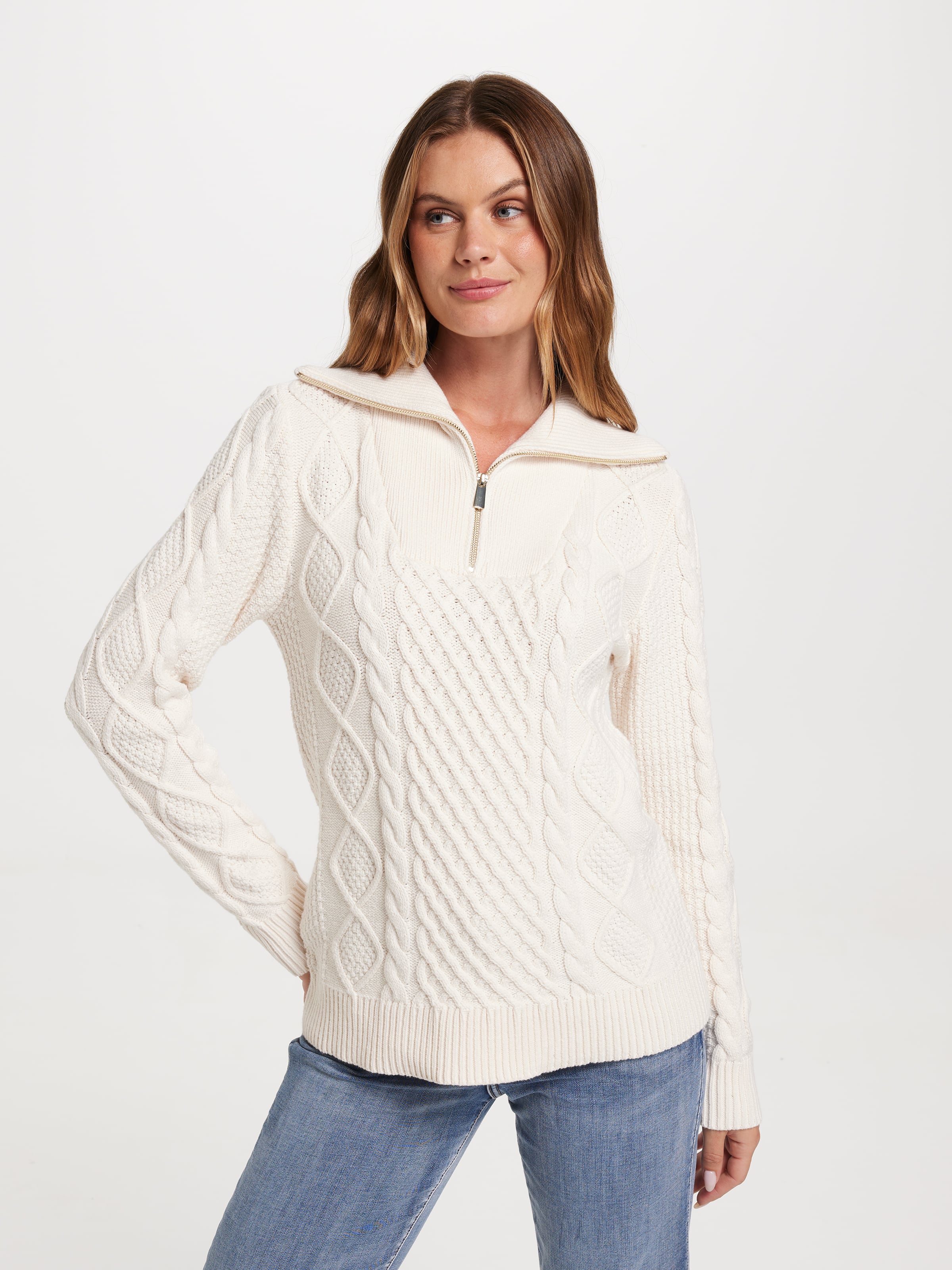 Harper Zip Neck Cable Pullover