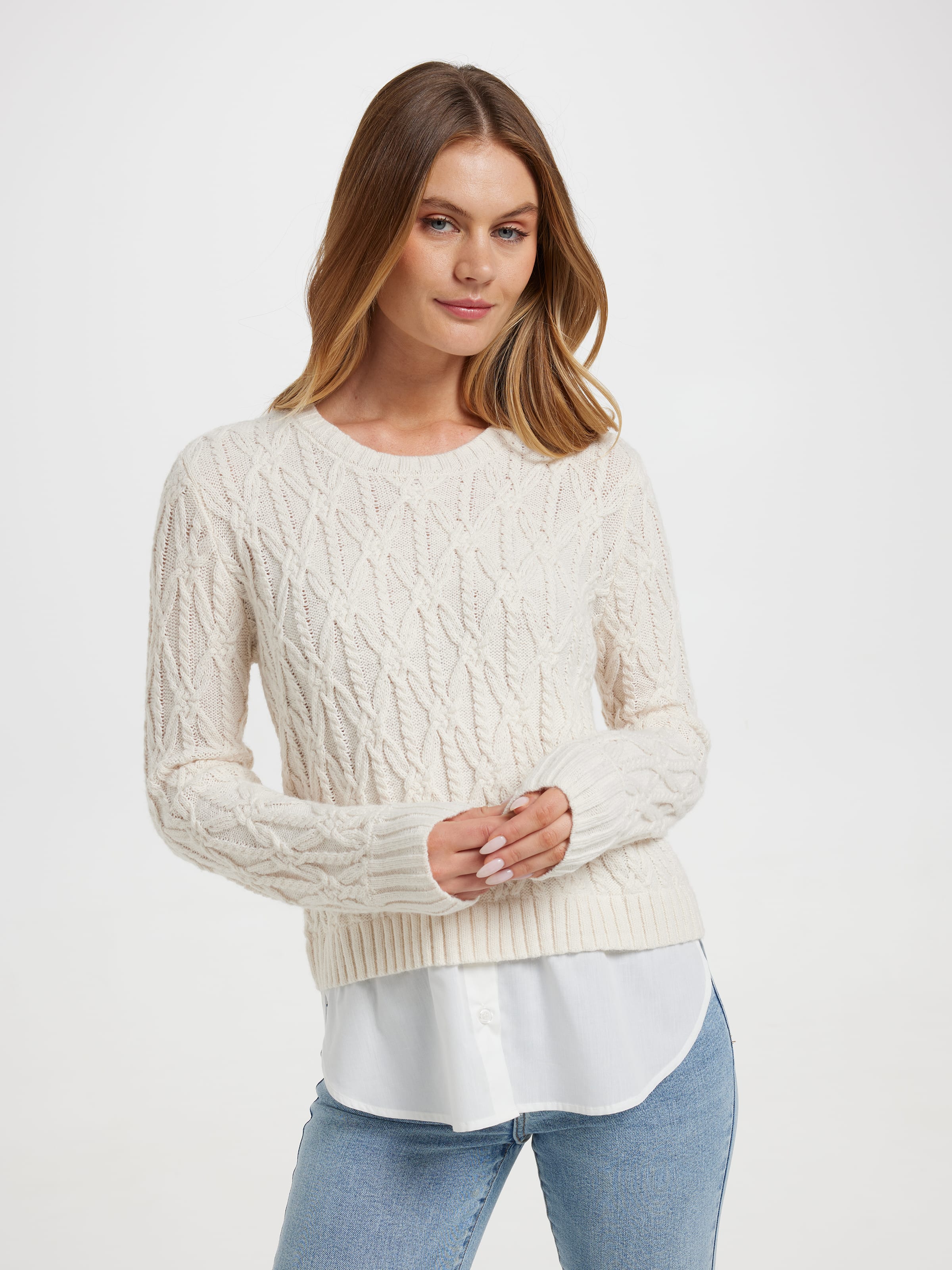 Demi Cable Half Shirt Pullover