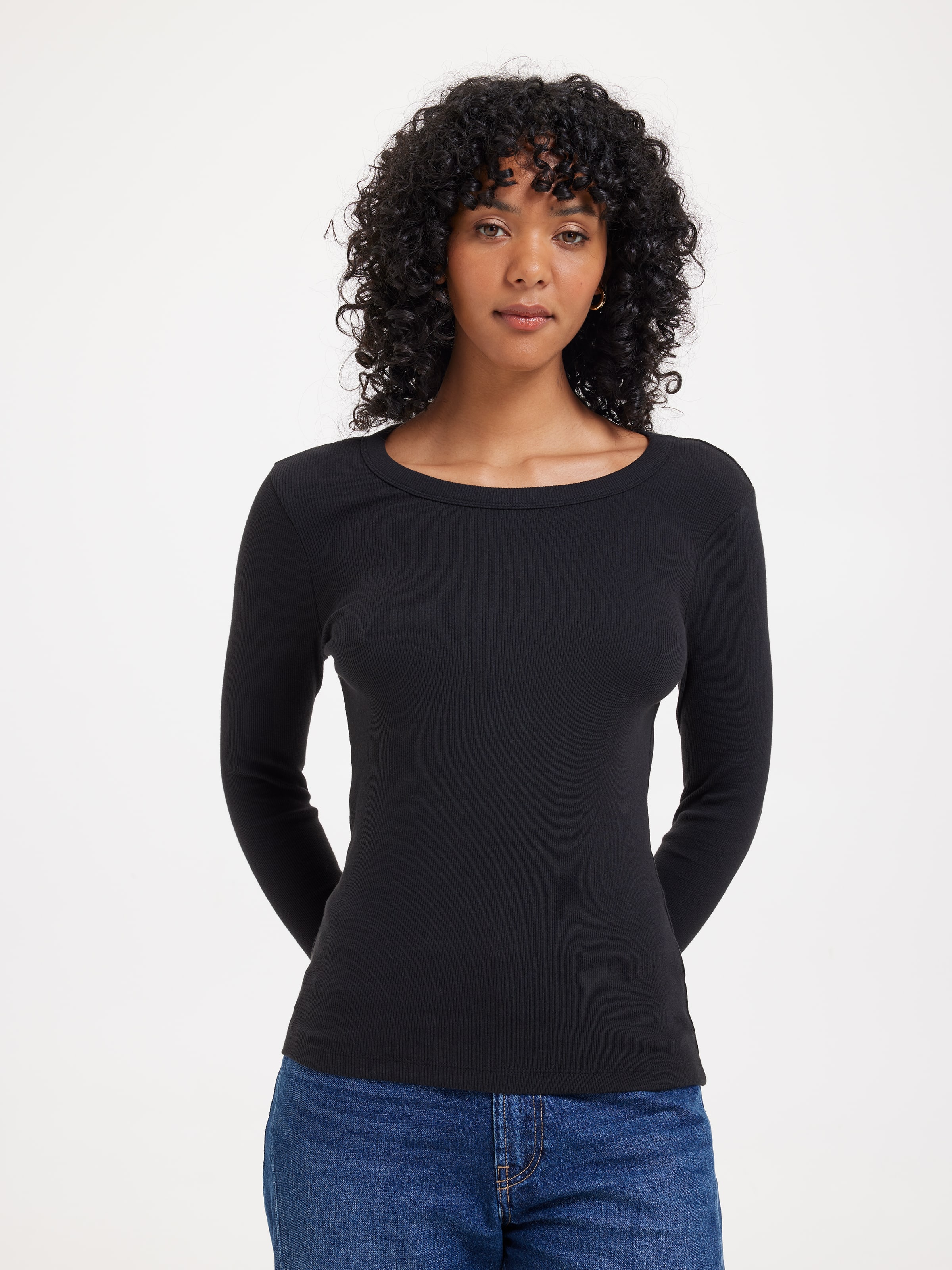 Rib Long Sleeve Crew Neck Top