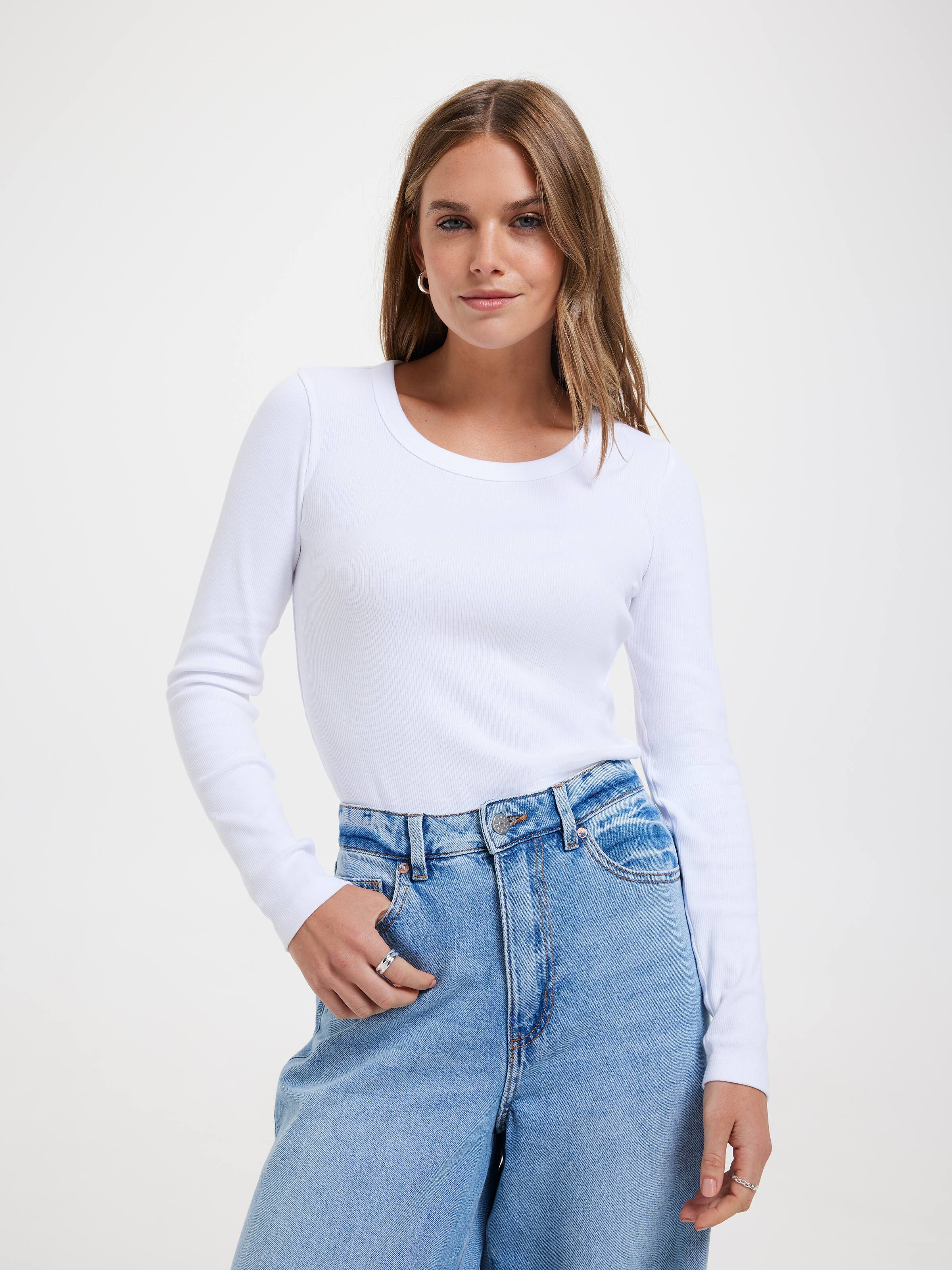 Rib Long Sleeve Crew Neck Top