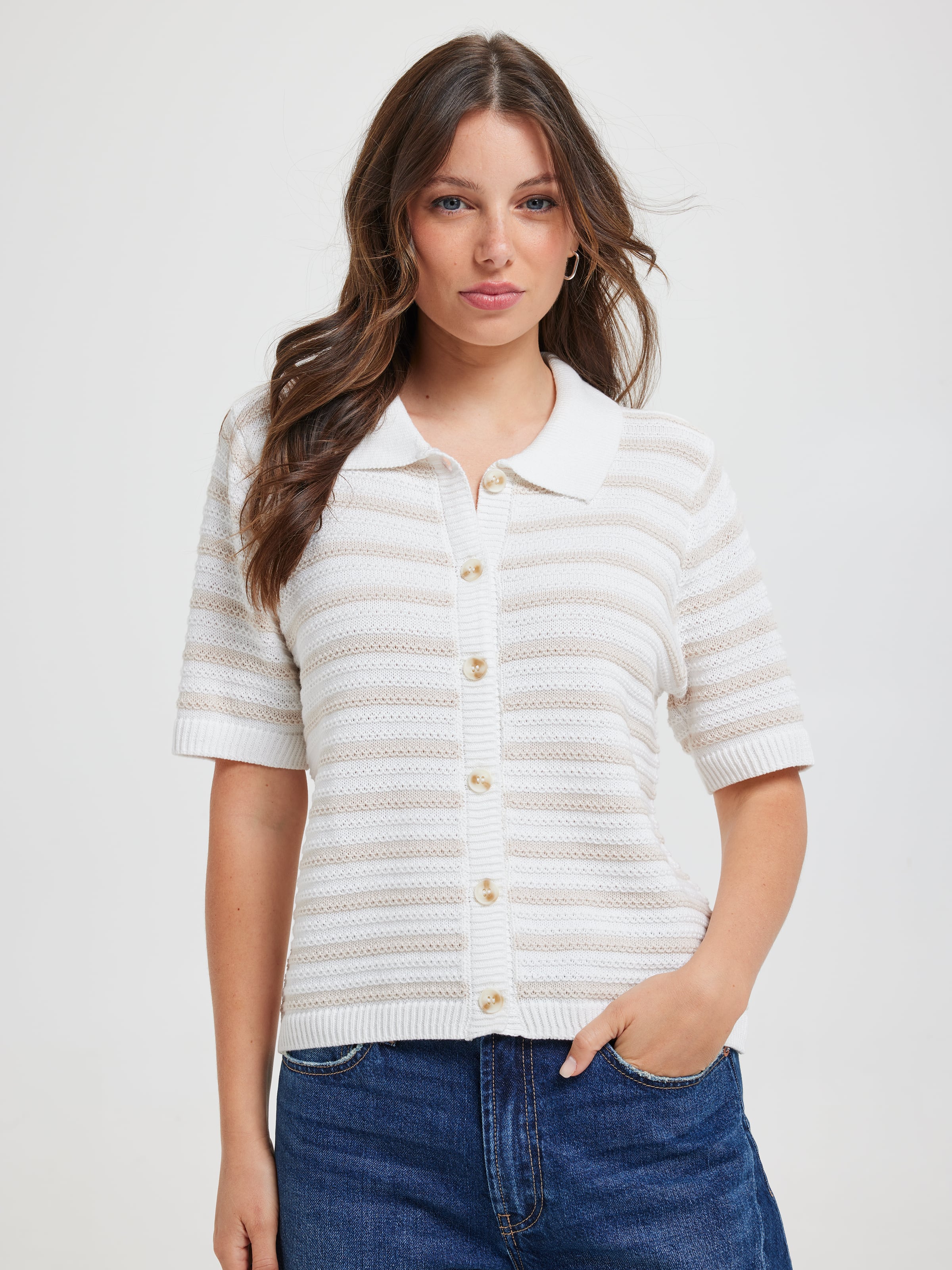 Kaitlyn Crochet Collared Shirt