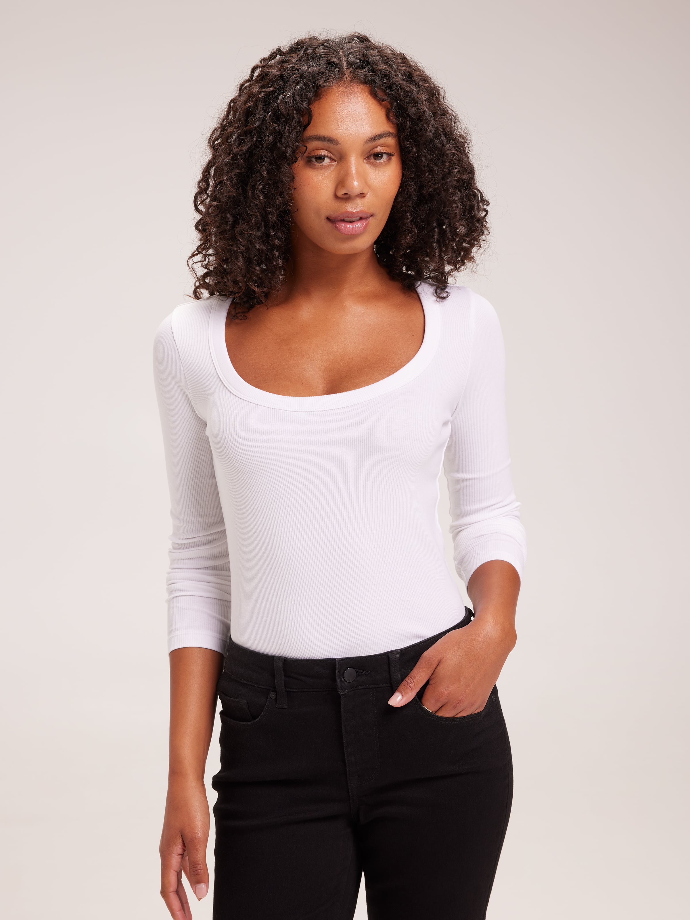 Rib Scoop Long Sleeve Top