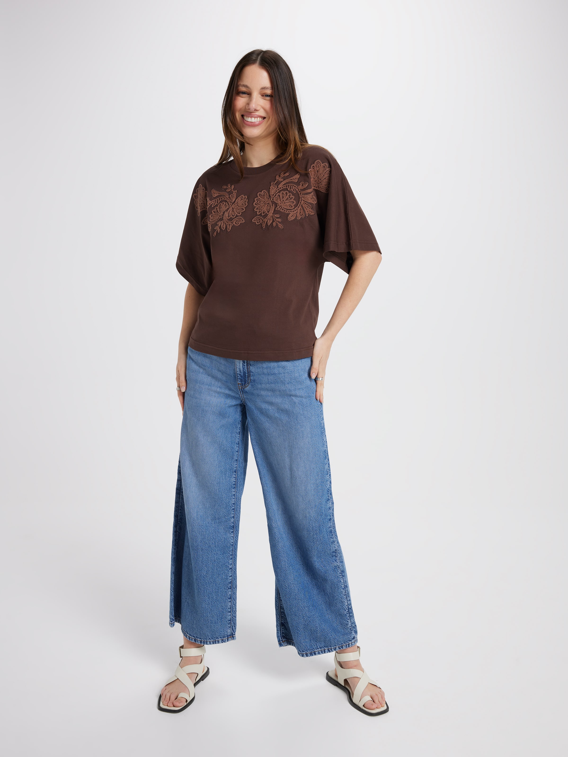 Remi Embroidery Dolman Short Sleeve Top