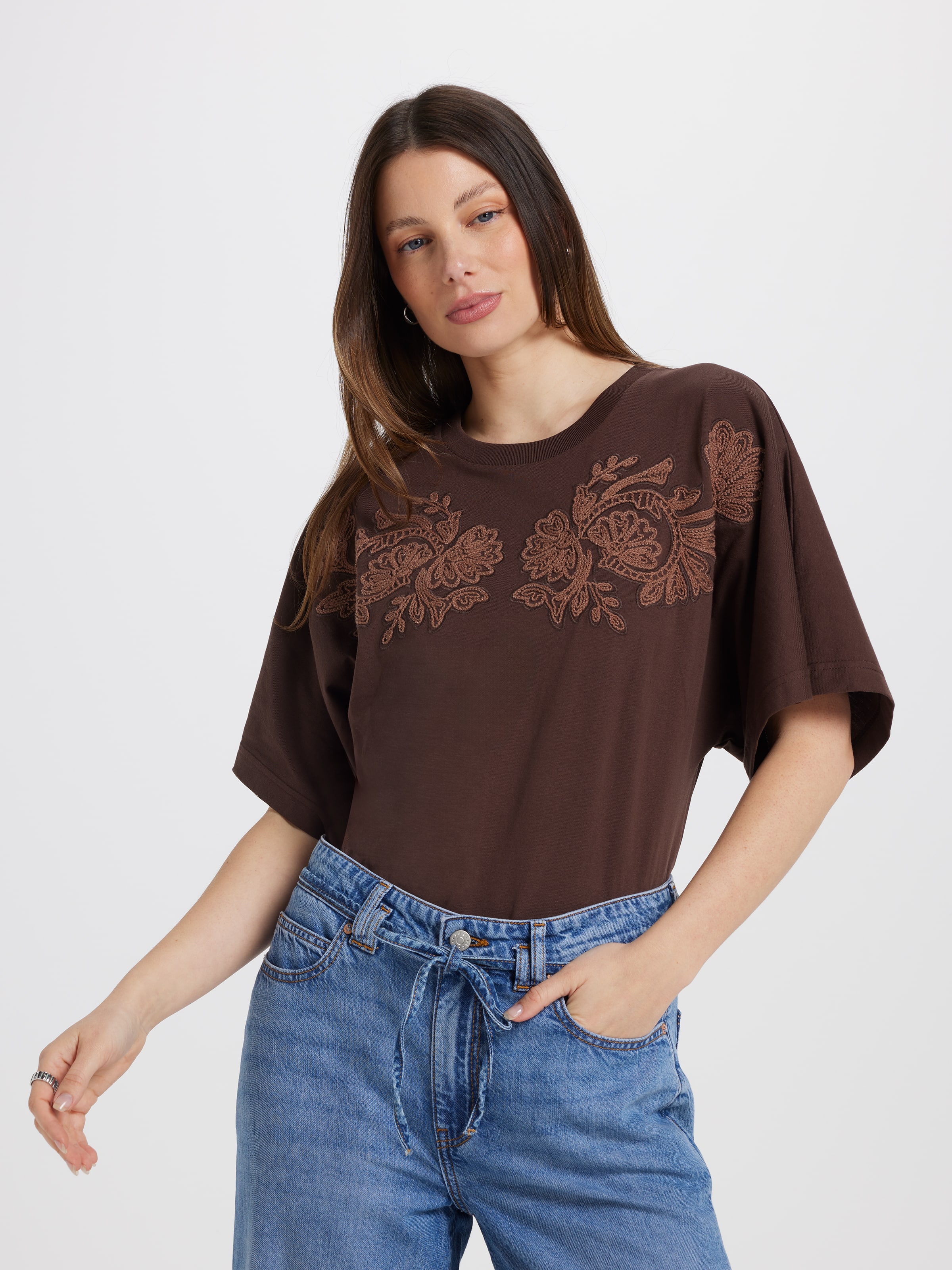 Remi Embroidery Dolman Short Sleeve Top
