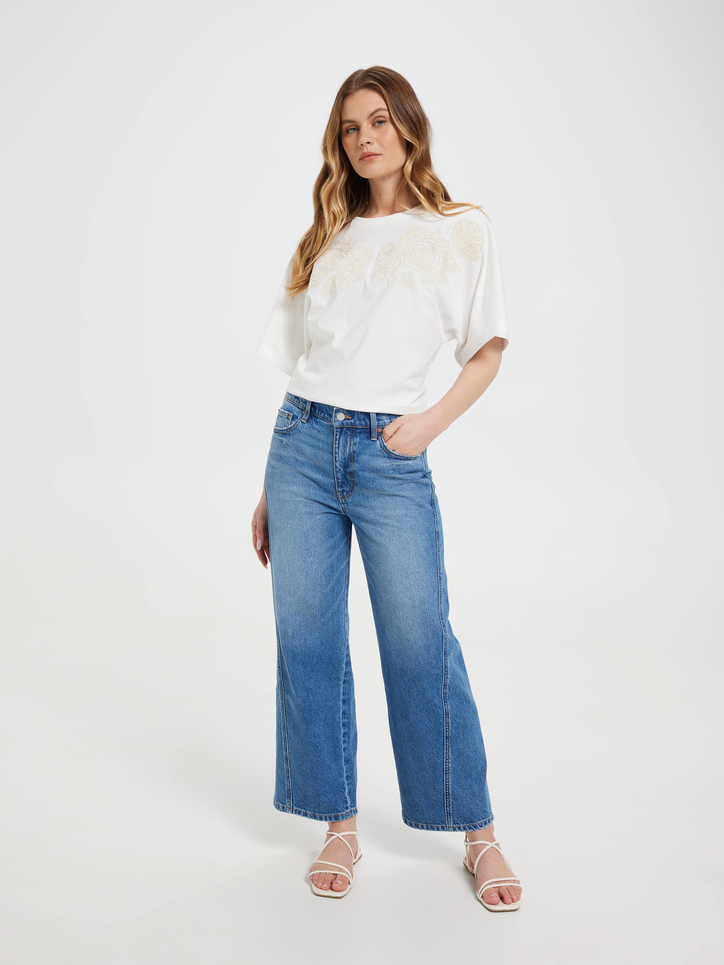 Remi Embroidery Dolman Short Sleeve Top