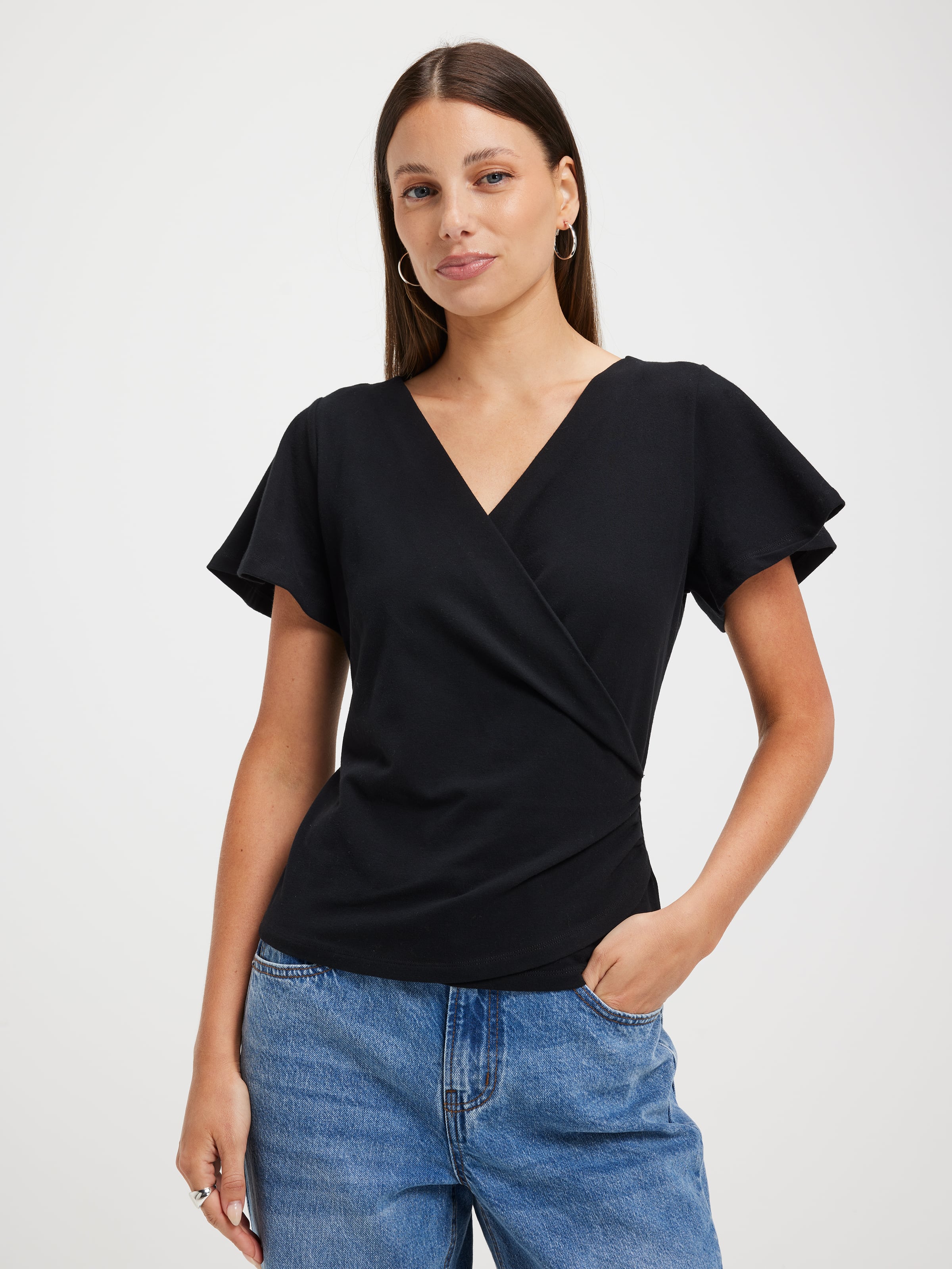 Jemma Flutter Sleeve Wrap Top