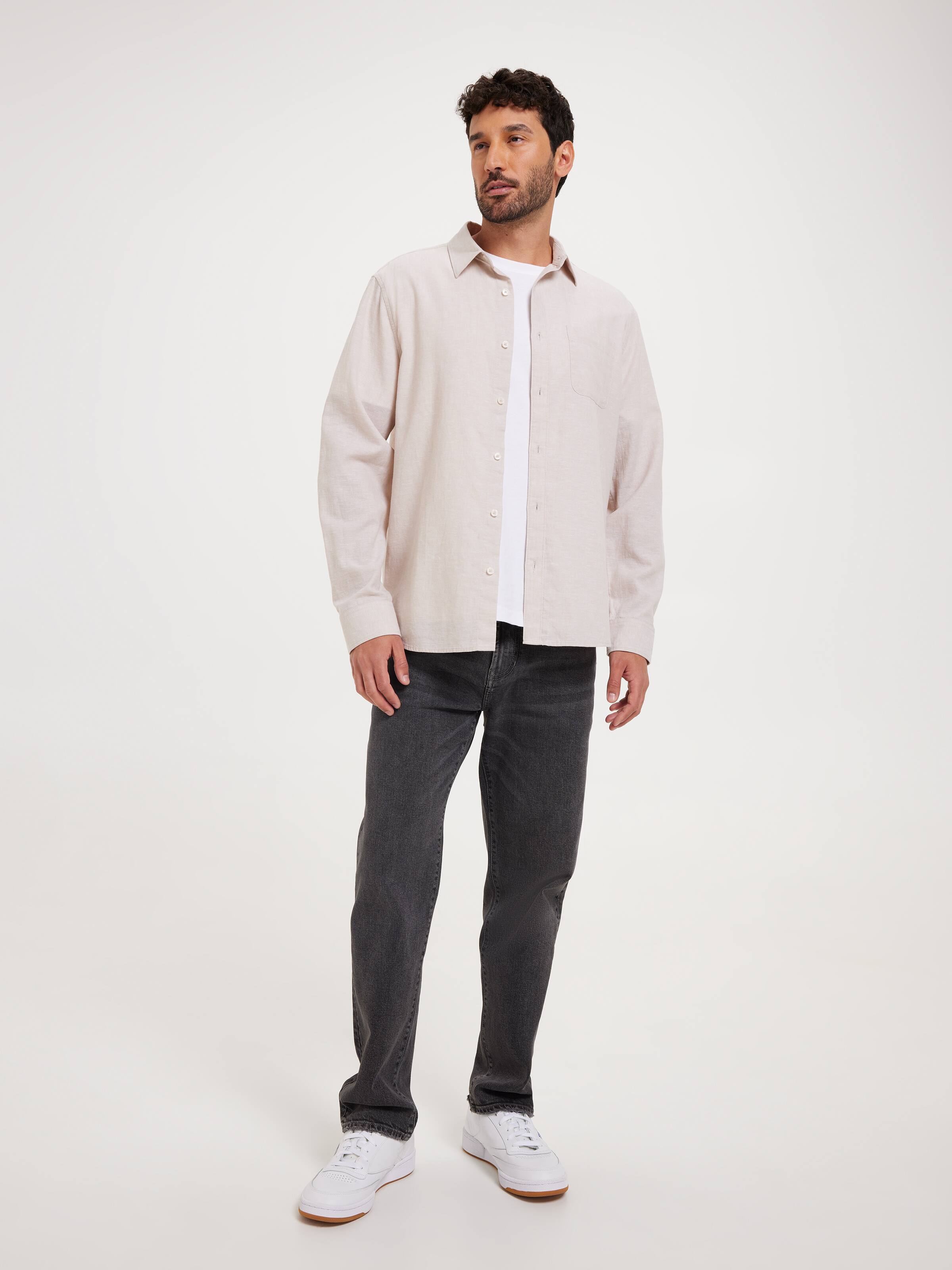 Long Sleeve Linen Blend Shirt