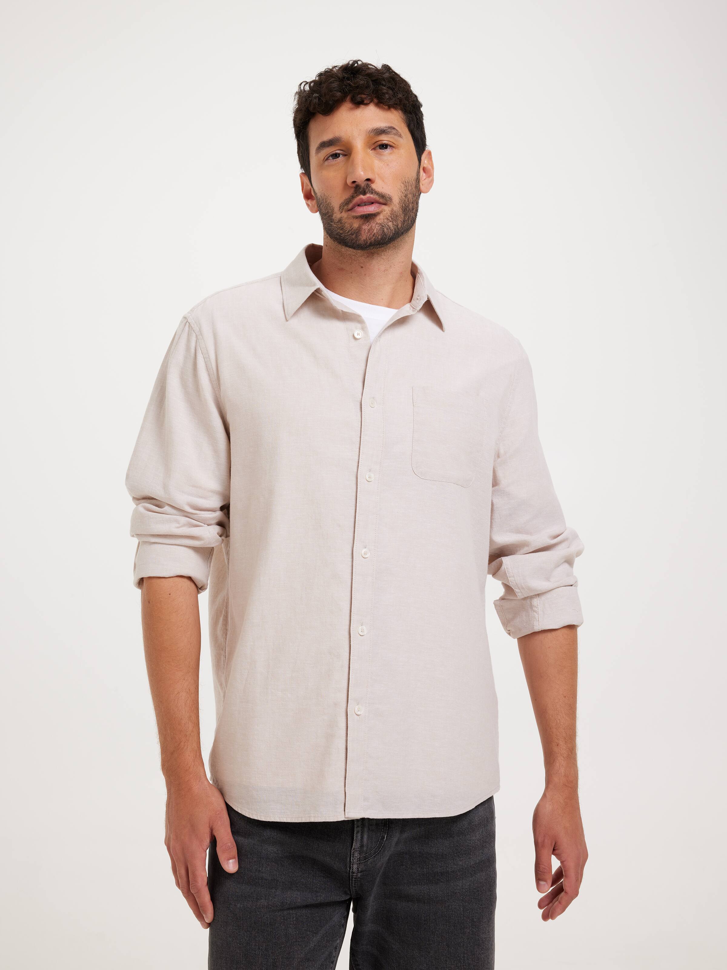 Long Sleeve Linen Blend Shirt