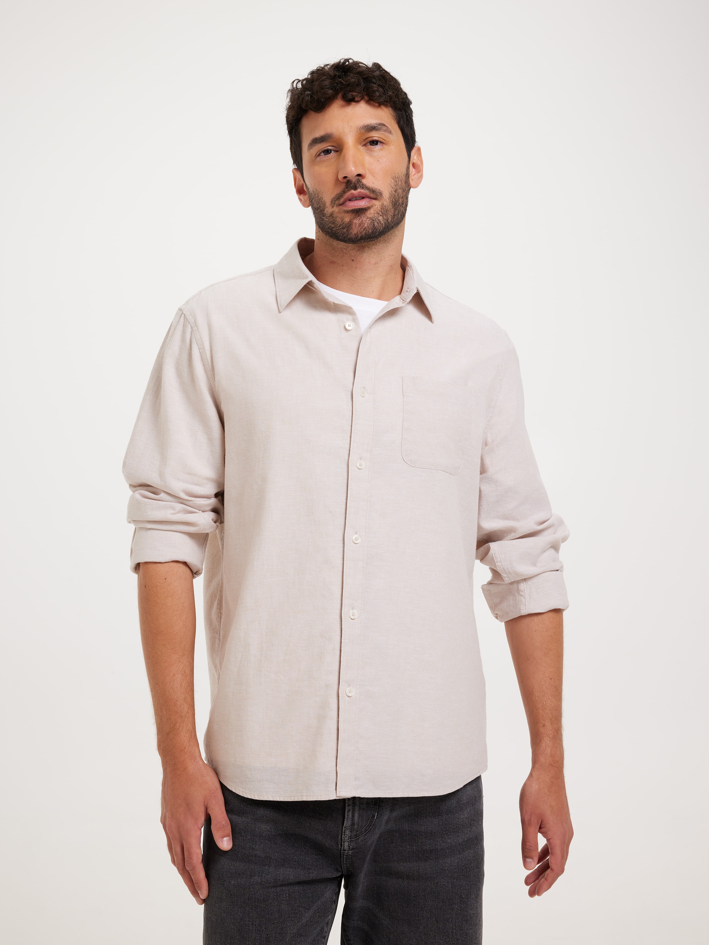 Long Sleeve Linen Blend Shirt