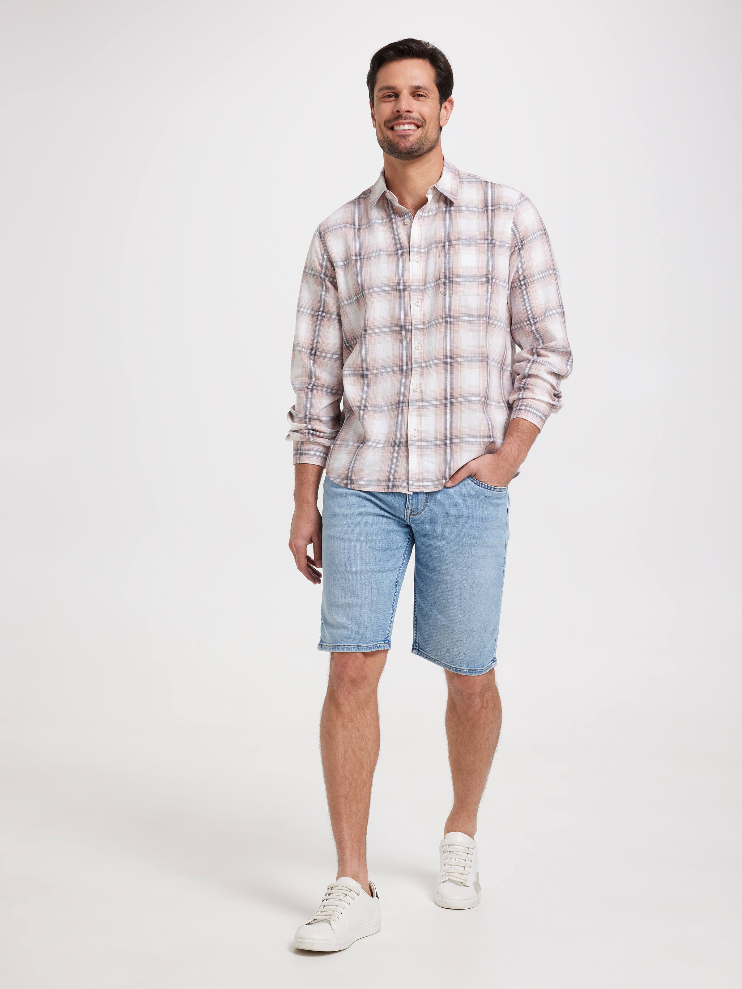 Long Sleeve Linen Blend Check Shirt