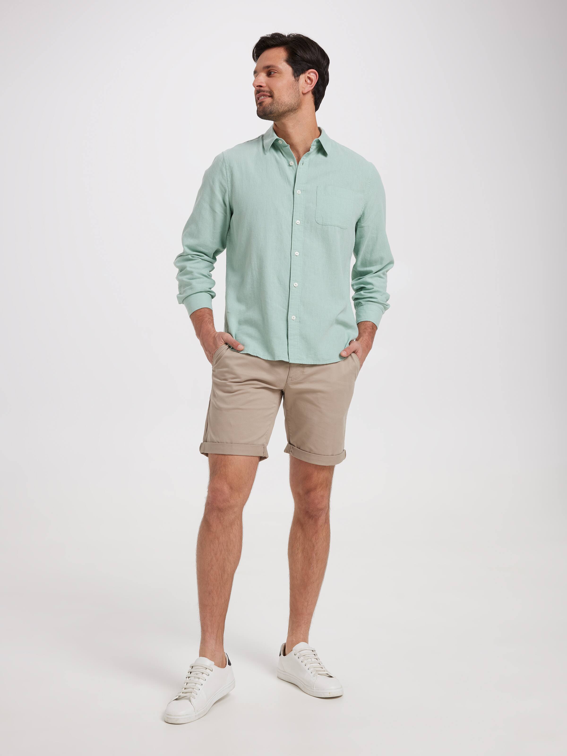 Long Sleeve Linen Blend Shirt